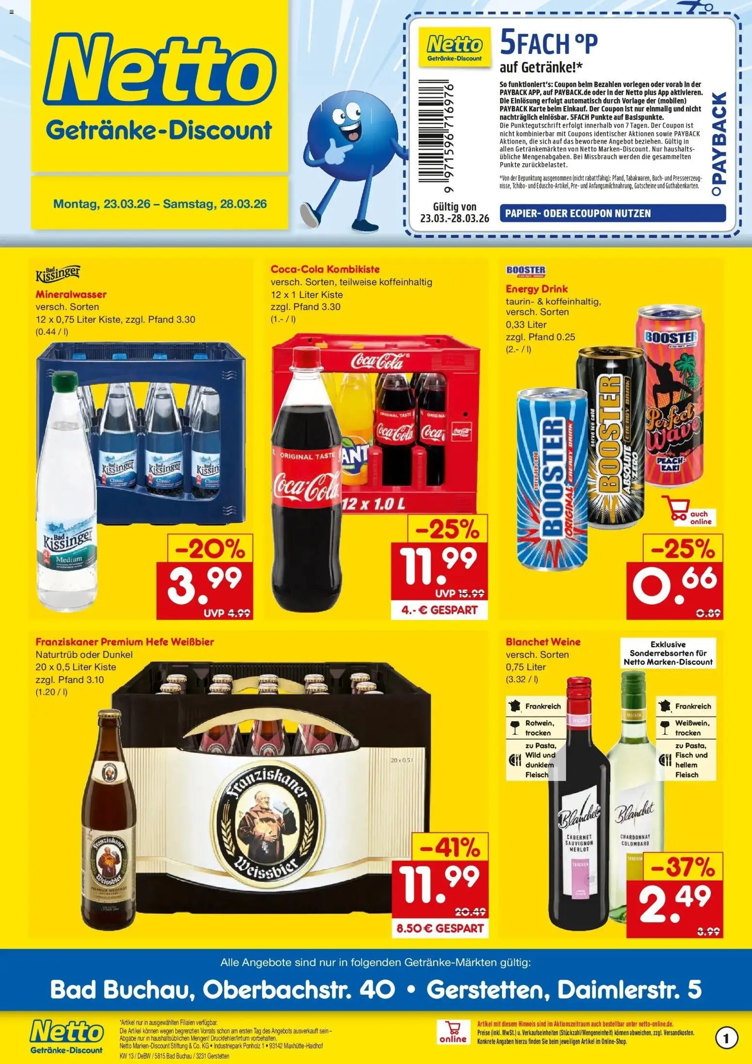 Netto Marken-Discount Prospekt Gerstetten	 – gültig ab 23.03.2026 | Seite: 1 | Produkte: Coca cola, Mineralwasser, Fisch, Hefe weissbier