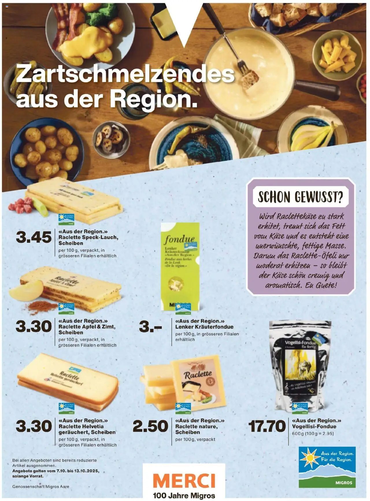 Migros Magazin – gültig ab 06.10.2025 | Seite: 44 | Produkte: Käse, Äpfel, Raclette, Fondue