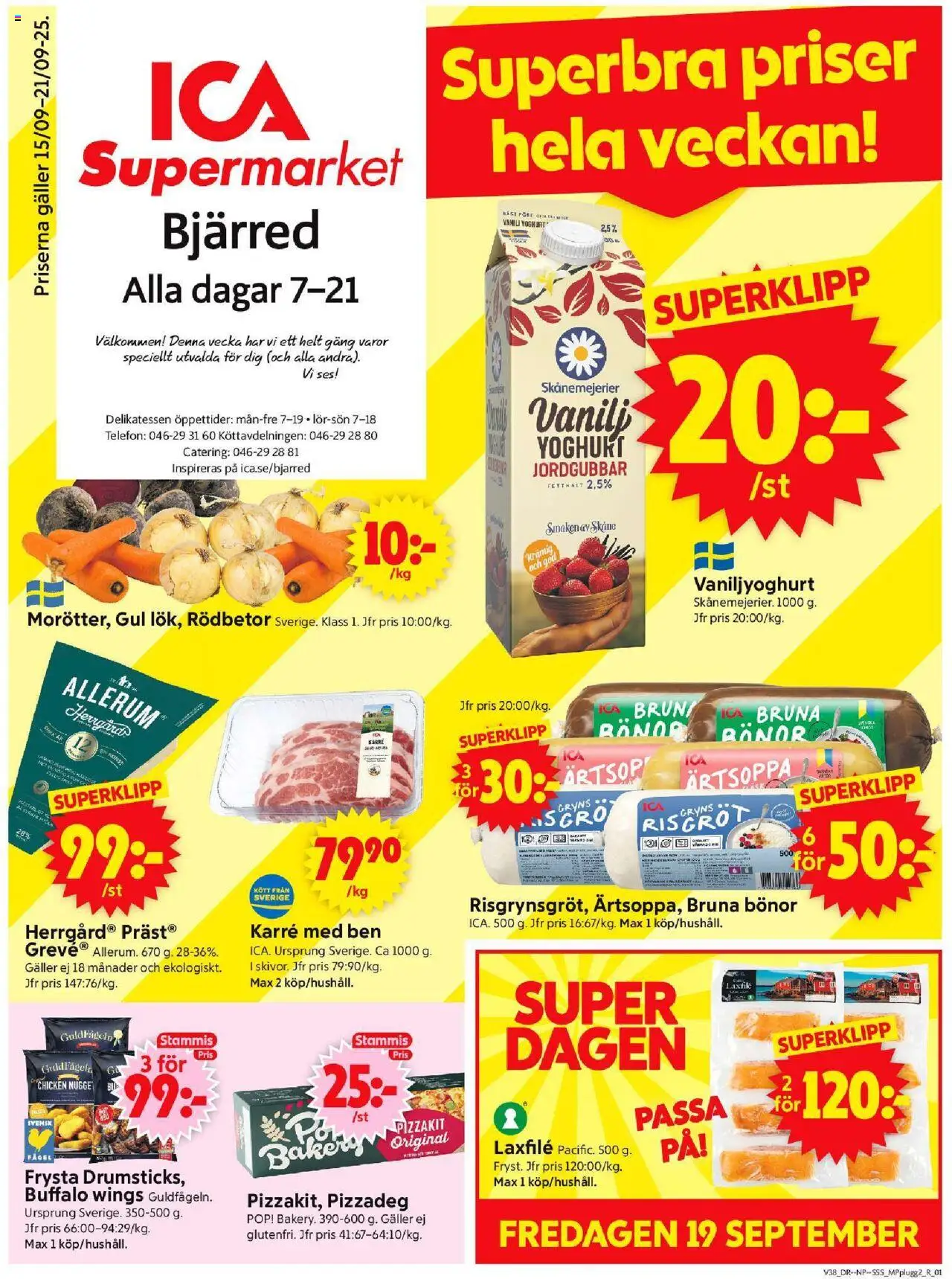 ICA Supermarket reklamblad aktuell från 15.09.2025 | Sida: 1 | Produkter: Galler, Pizzakit, Telefon, Bönor