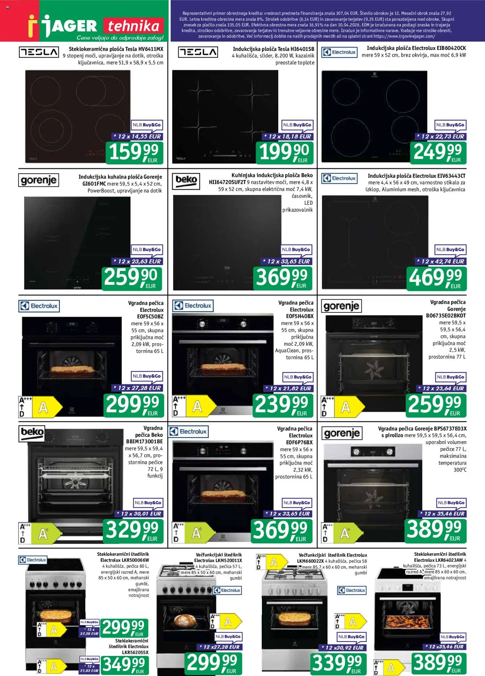 Novi Jager katalog ponudbe – veljaven od 22.04.2026 | Stran: 13 | Izdelki: Pecica, Vgradna pečica, Indukcijska plošča, Štedilnik