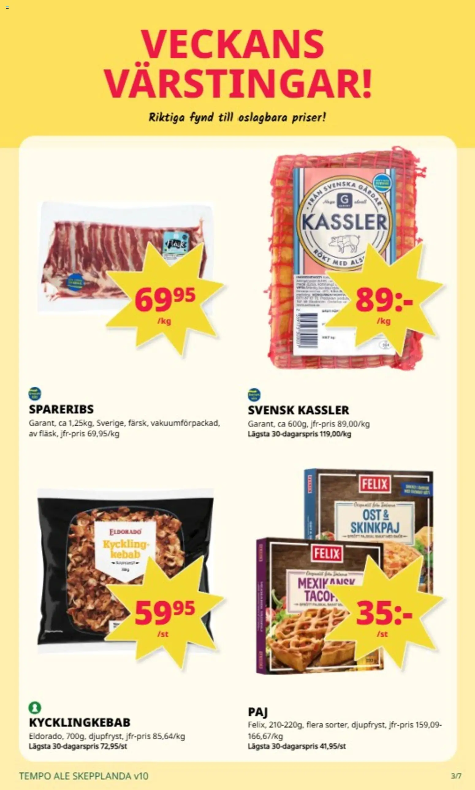 Tempo reklamblad aktuell från 02.03.2026 | Sida: 3 | Produkter: Kassler, Ost