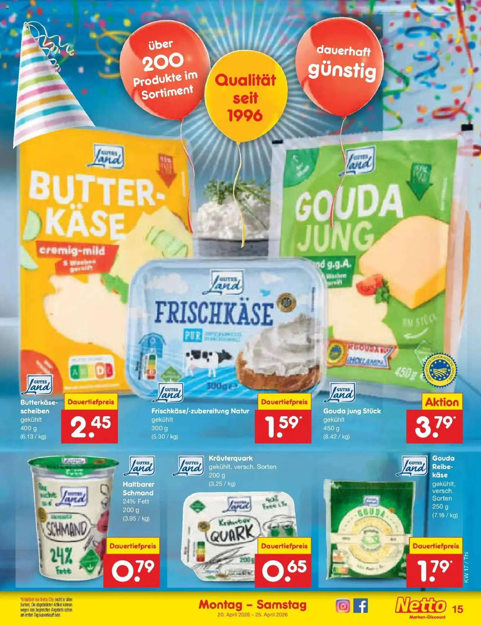 Netto Marken-Discount Prospekt Pirna	 – gültig ab 20.04.2026 | Seite: 17 | Produkte: Quark, Butter, Gouda, Frischkase