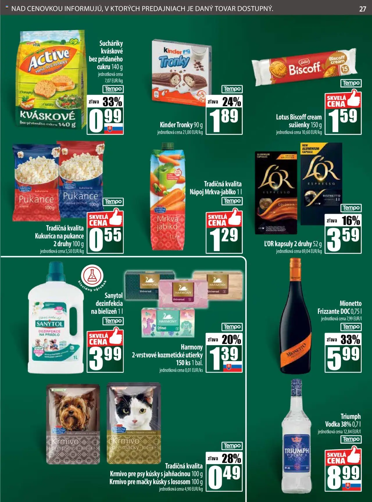 Nové COOP Jednota akcie – leták je platný od 16.10.2025 | Strana: 27 | Produkty: Sanytol, Kinder, Mrkva, Vodka