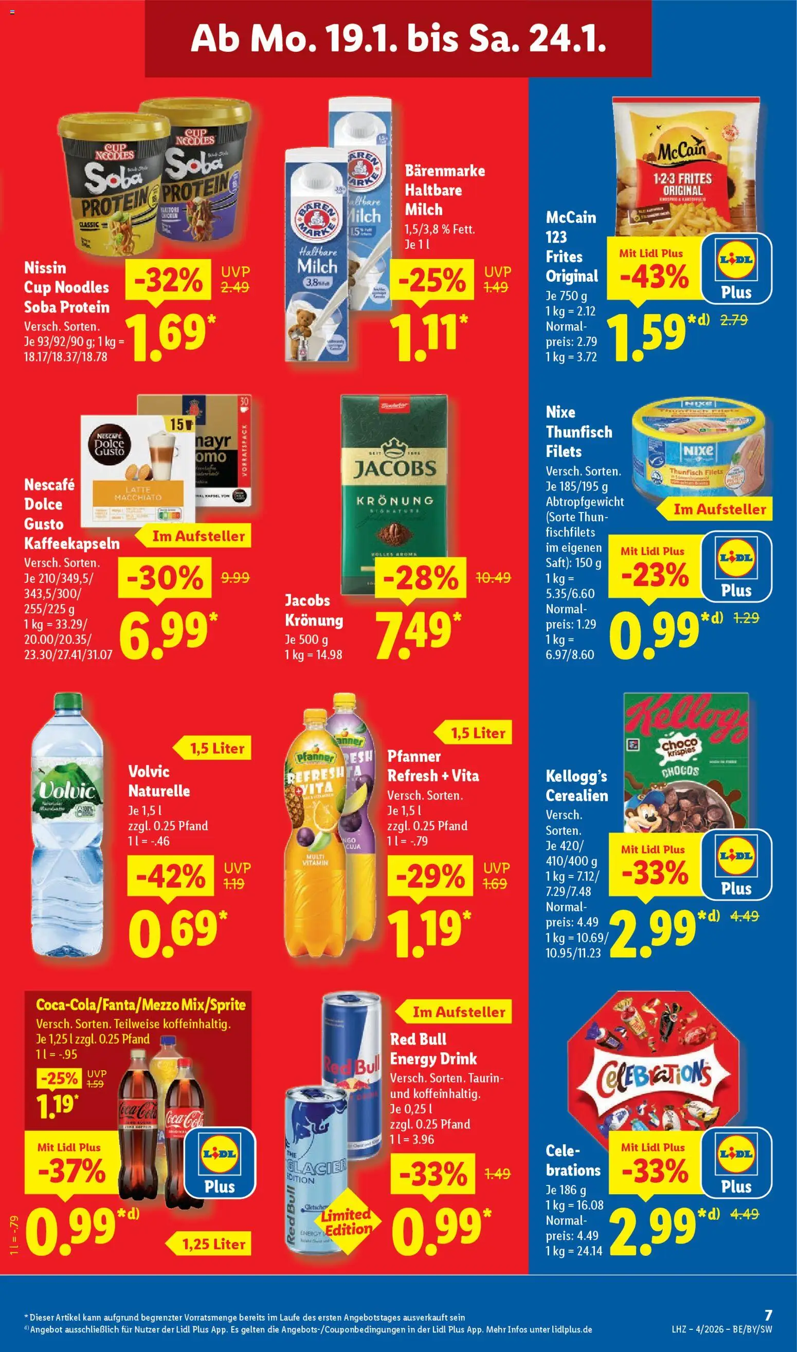 Lidl Prospekt Gundelsheim – gültig ab 19.01.2026 | Seite: 13 | Produkte: Nescafe, Red bull, Coca cola, Saft