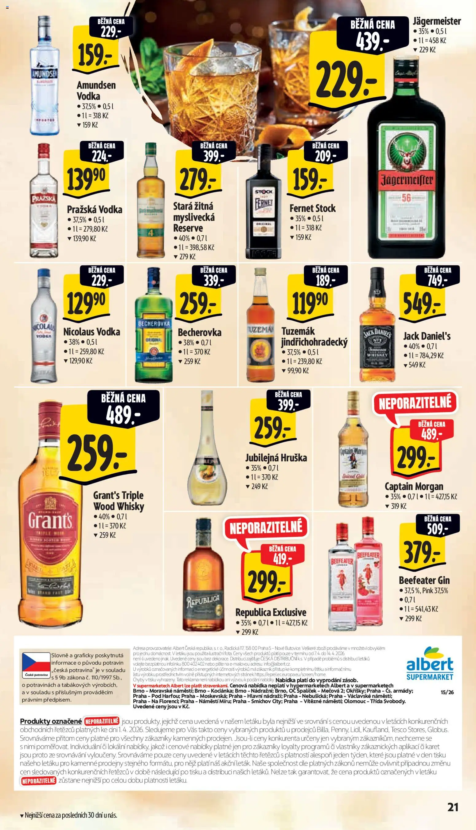 Albert leták - Supermarket od 07.04.2026 | Strana: 31 | Produkty: Gin, Jack Daniel’s, Beefeater, Captain Morgan