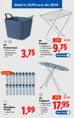 Strijkplank, strijkkoppervlak: ca. 110 x 30 cm, in hoogte verstelbaar tot 90 cm - Voorbeeld van een folder van Lidl, geldig van 21.01.2026 | Pagina: 55 | Producten: Was, Mand