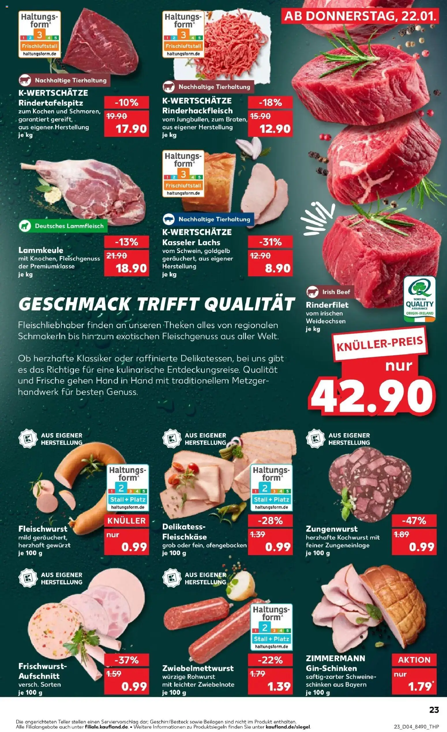 Kaufland prospekt Bad Säckingen	 – gültig ab 25.01.2026 | Seite: 23 | Produkte: Lammkeule, Rinderfilet, Lachs, Schinken