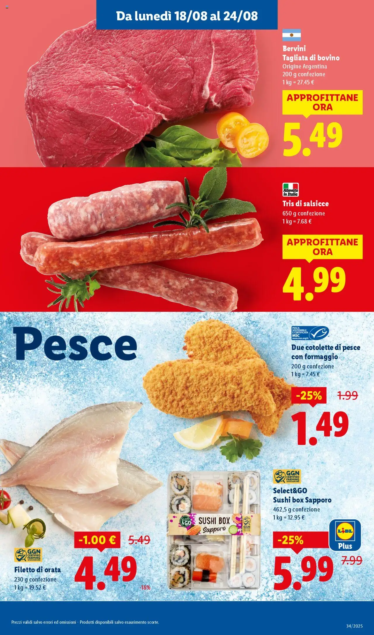 Volantino Lidl del 18.08.2025 | Pagina: 5 | Prodotti: Bovino, Pesce, Orata, Sushi