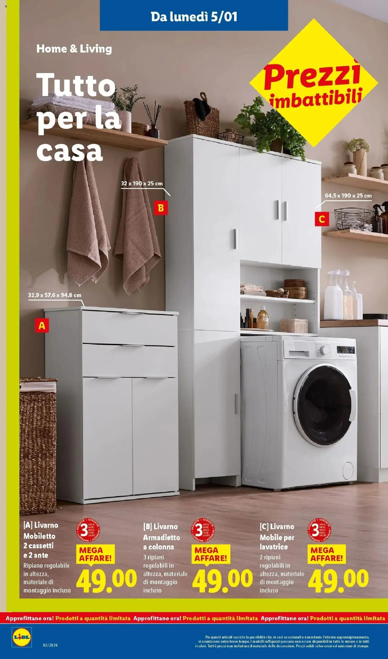 Volantino Lidl del 05.01.2026 | Pagina: 30 | Prodotti: Ripiano, Mobile, Lavatrice, Armadietto