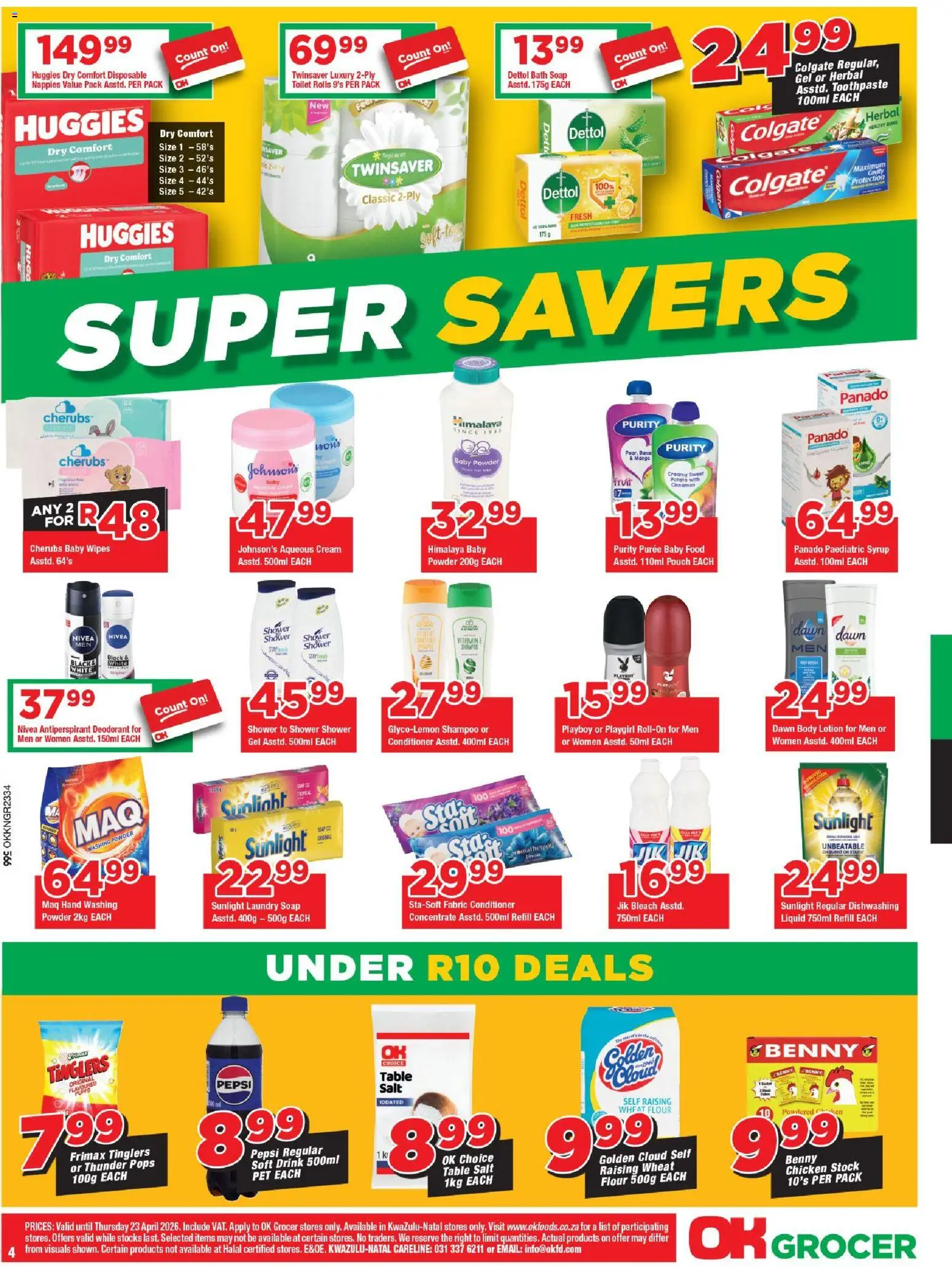 New OK Foods catalogue – valid from 15.04.2026 | Page: 4 | Products: Shampoo, Syrup, Deodorant, Washing powder