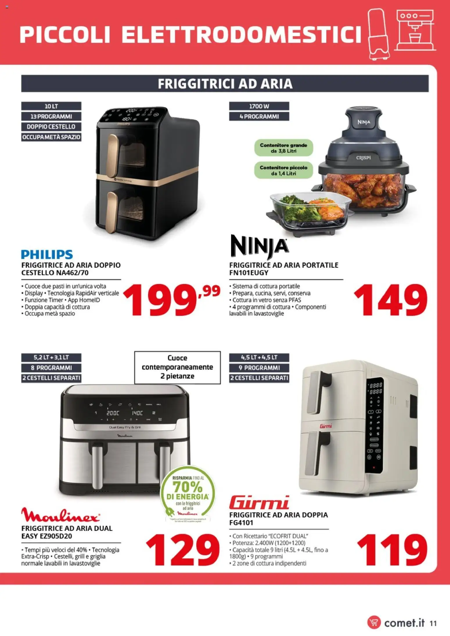 Volantino Comet del 06.03.2026 | Pagina: 11 | Prodotti: Friggitrice ad aria, Lavastoviglie, Contenitore, Friggitrice