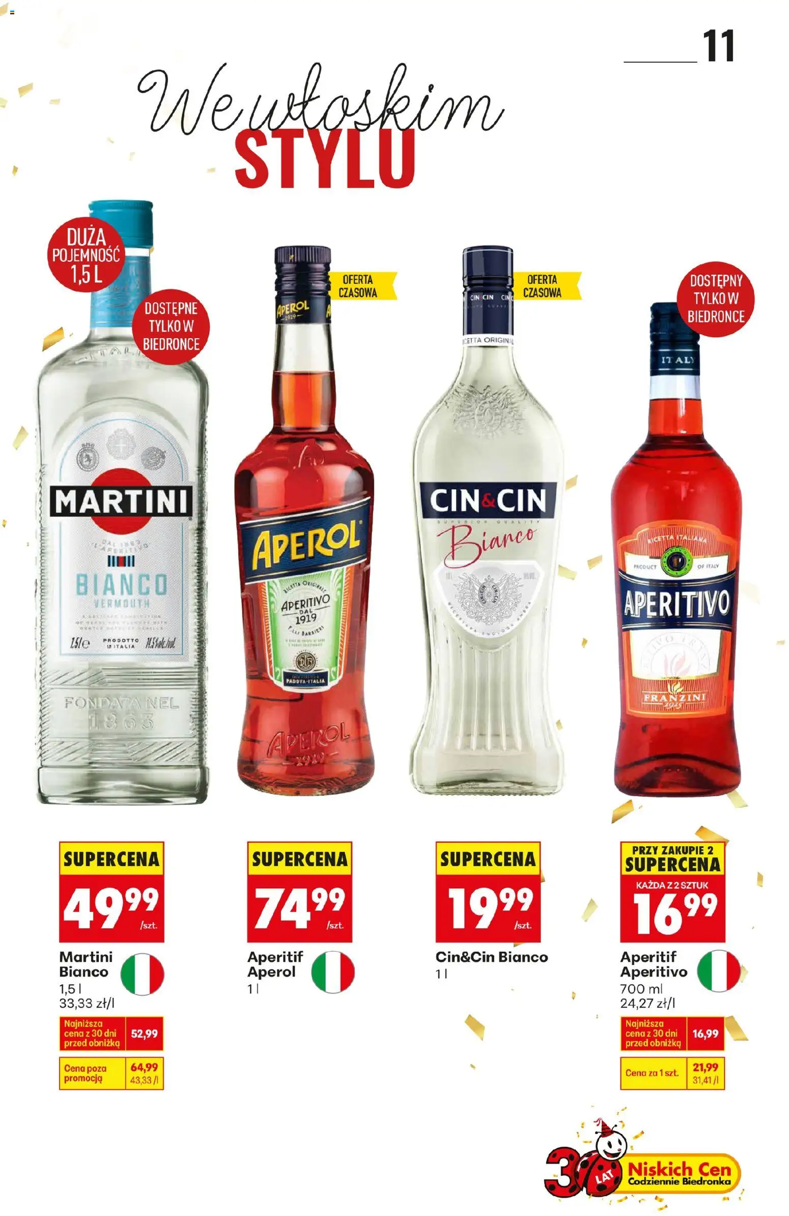 Biedronka gazetka - Czas na toast od 27.12.2025 | Strona: 13 | Produkty: Martini, Cin&cin bianco, Aperol, Martini Bianco