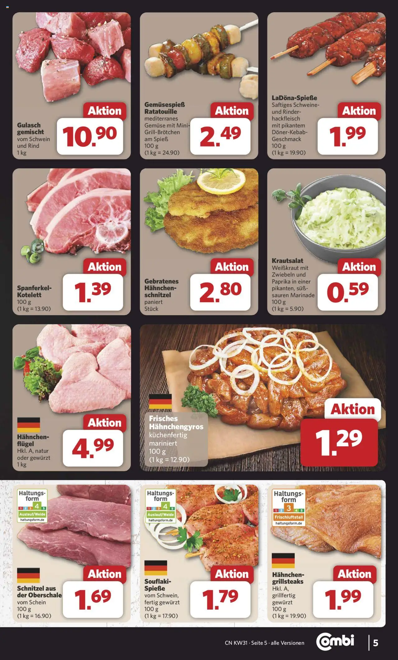 Combi Prospekt 	 - gültig ab dem 28.07.2025 | Seite: 5 | Produkte: Spieße, Zwiebeln, Gulasch, Hackfleisch