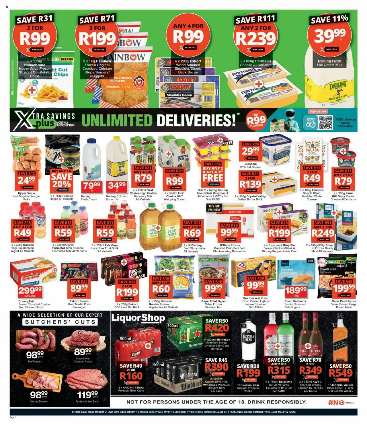 Checkers Western Cape - Hyper July Month-End Promotion │ valid from 21.07.2025 | Page: 2 | Products: Chicken, Chips, Vodka, Seafood