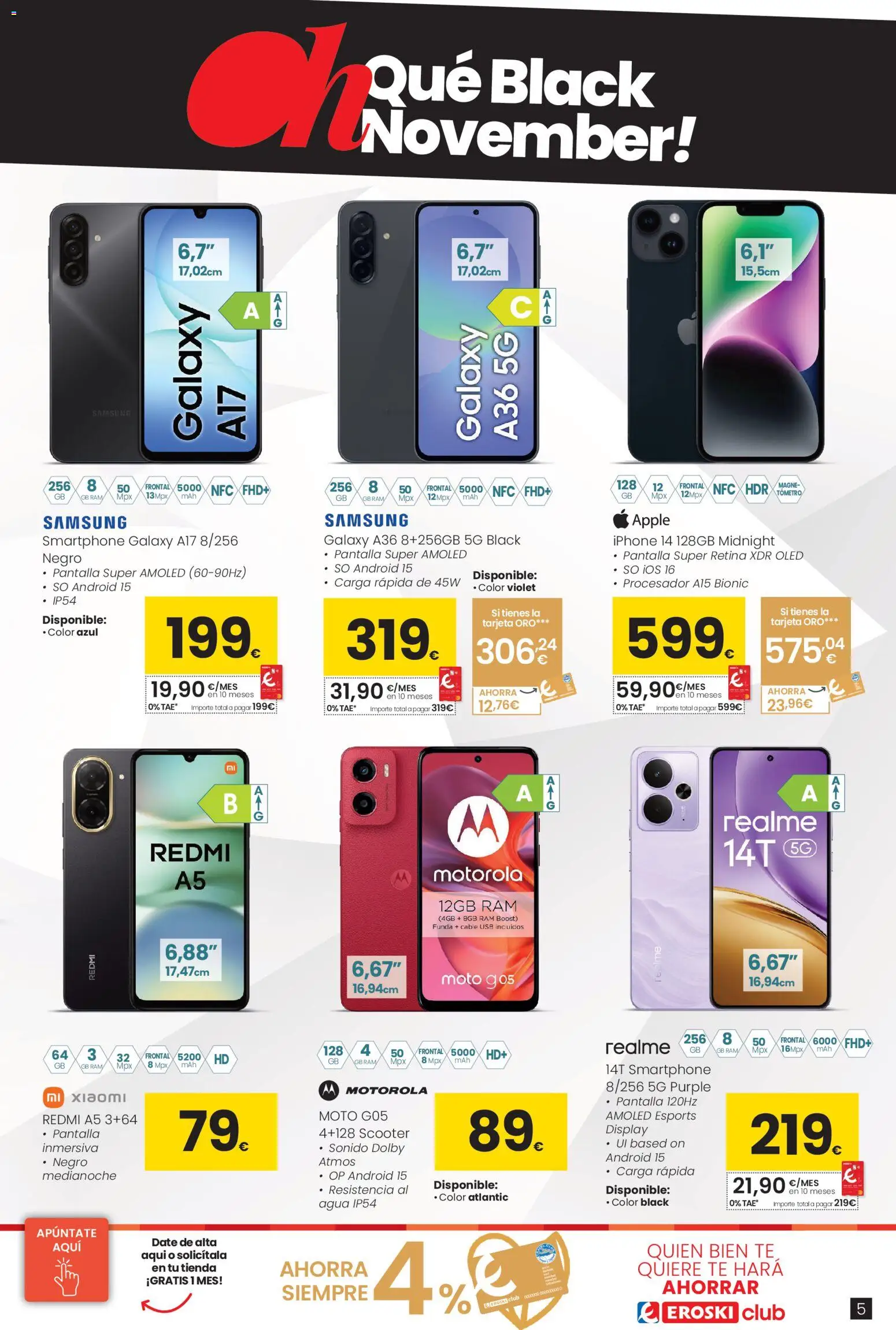 Eroski - Black Friday │ válido desde el 13.11.2025 | Página: 5 | Productos: Smartphone Xiaomi, Apple, Iphone, Cable
