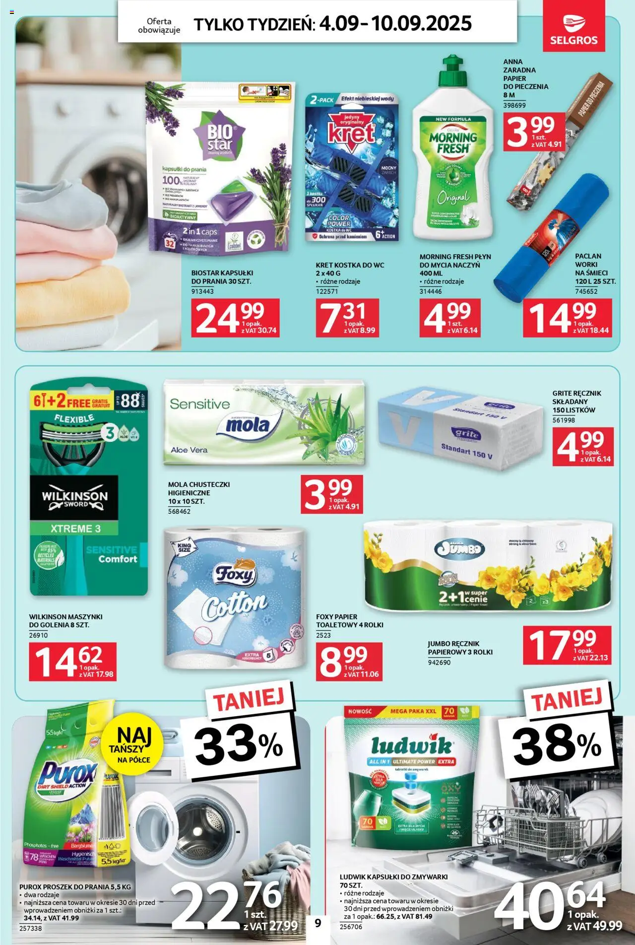Selgros cash&carry Gazetka - Jeszcze więcej super promocji od 04.09.2025 | Strona: 9 | Produkty: Rolki, Proszek do prania, Ręcznik papierowy, Kapsułki do zmywarki