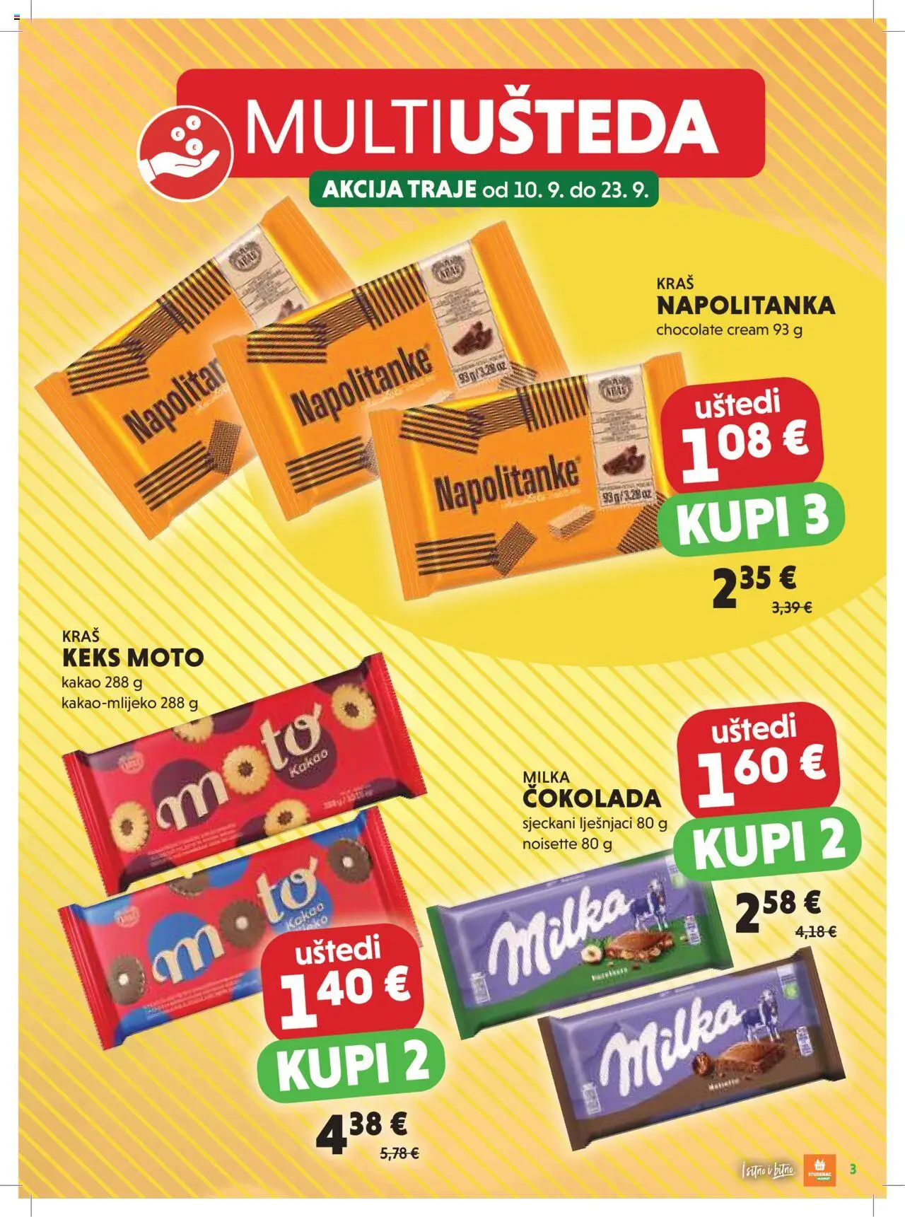 Studenac katalog | vrijedi od 10.09.2025 | Stranica: 3 | Proizvodi: Keks, Napolitanke, Milka, Kakao