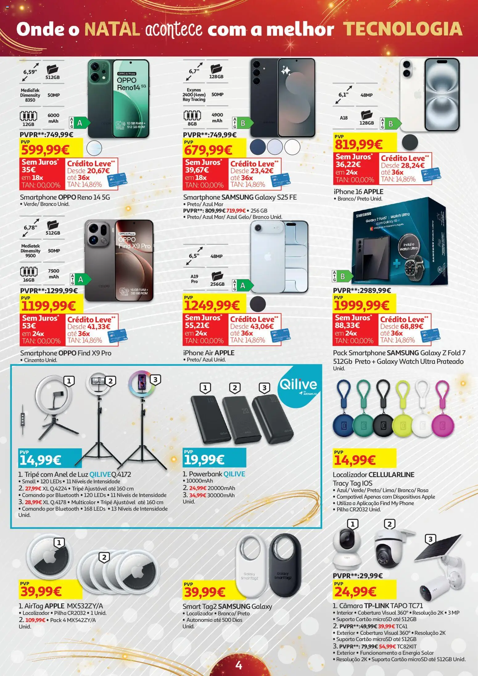 Auchan - Onde o Natal acontece com a melhor tecnologia │ válido de 21.11.2025 | Página: 4 | Produtos: Smartphone, Anel de luz, Anel