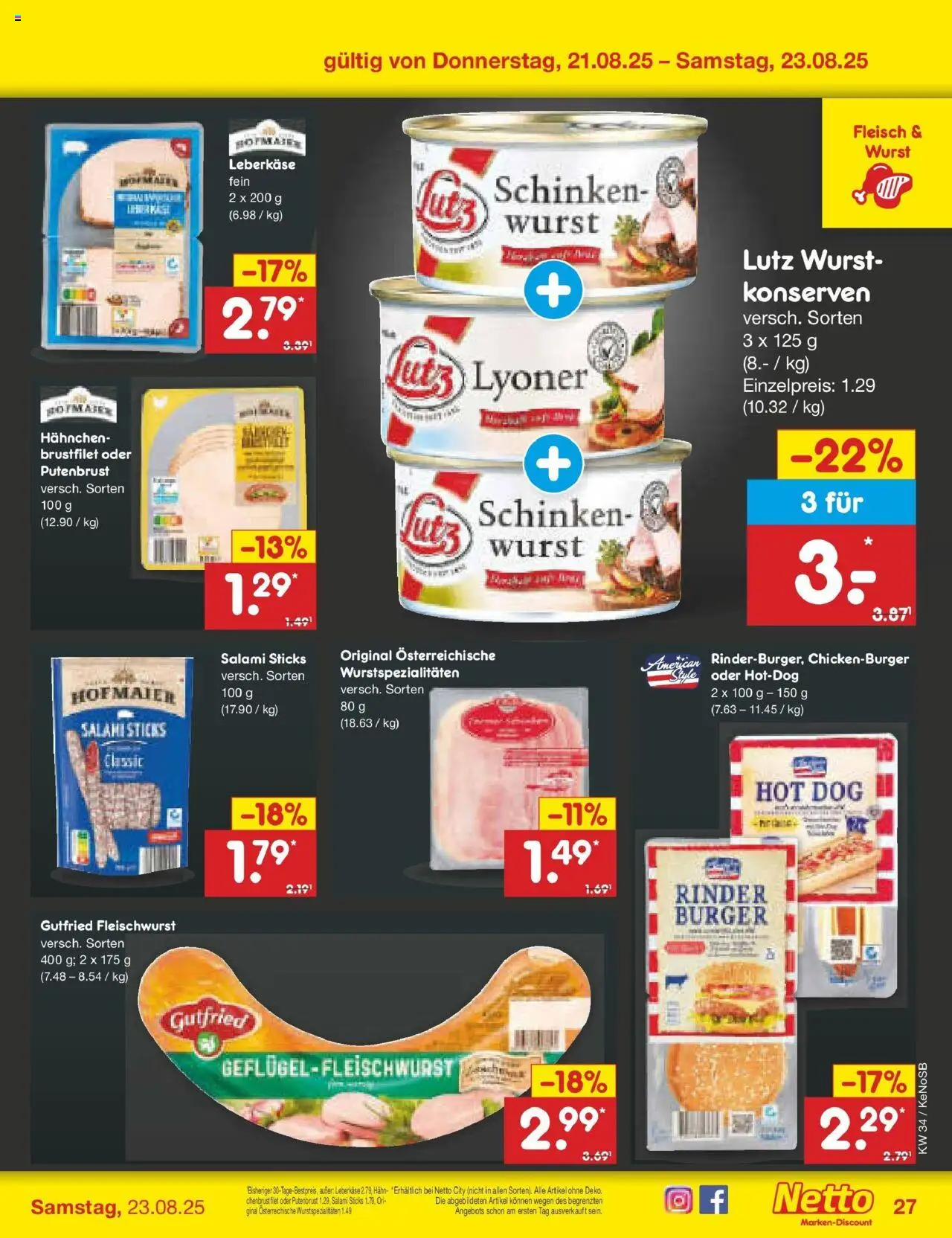 Netto Marken-Discount prospekt Bonn	 - gültig ab dem 18.08.2025 | Seite: 51 | Produkte: Hahnchen, Salami, Fleisch, Leberkase