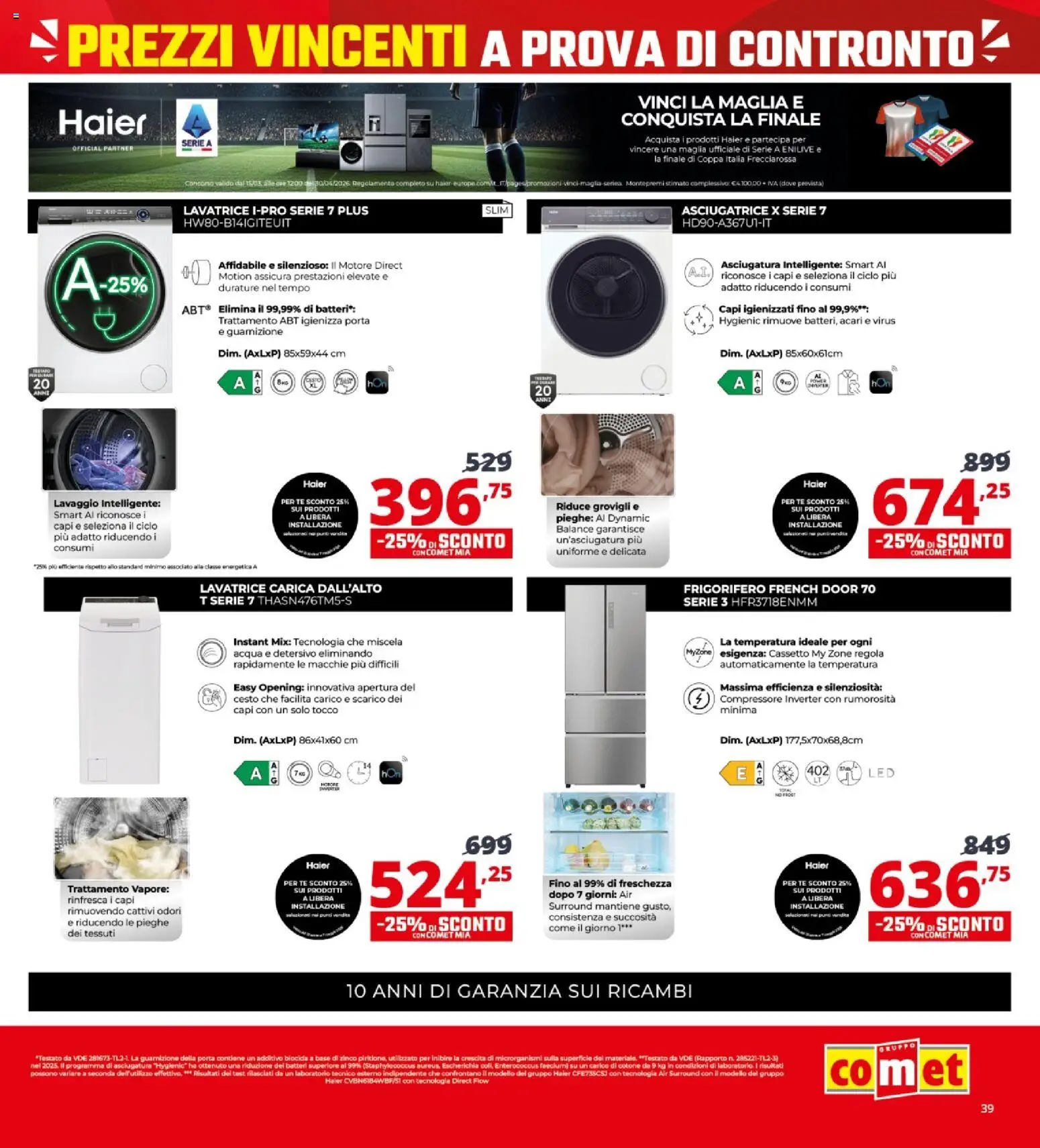 Volantino Comet del 23.04.2026 | Pagina: 39 | Prodotti: Tè, Compressore, Asciugatrice, Frigorifero