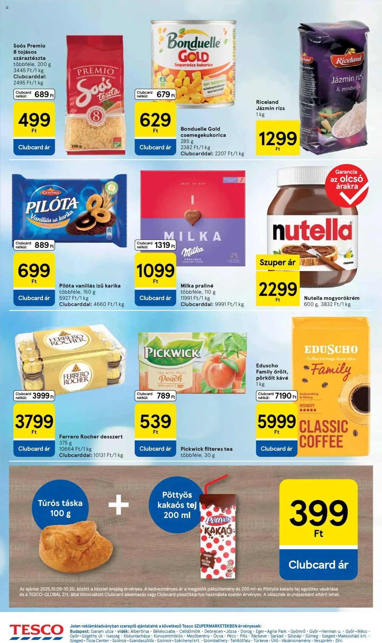 Tesco akciós ujság - amely érvényes a következő dátumtól: 09.10.2025 | Oldal: 4 | Termékek: Ferrero rocher, Praliné, Kávé, Tészta