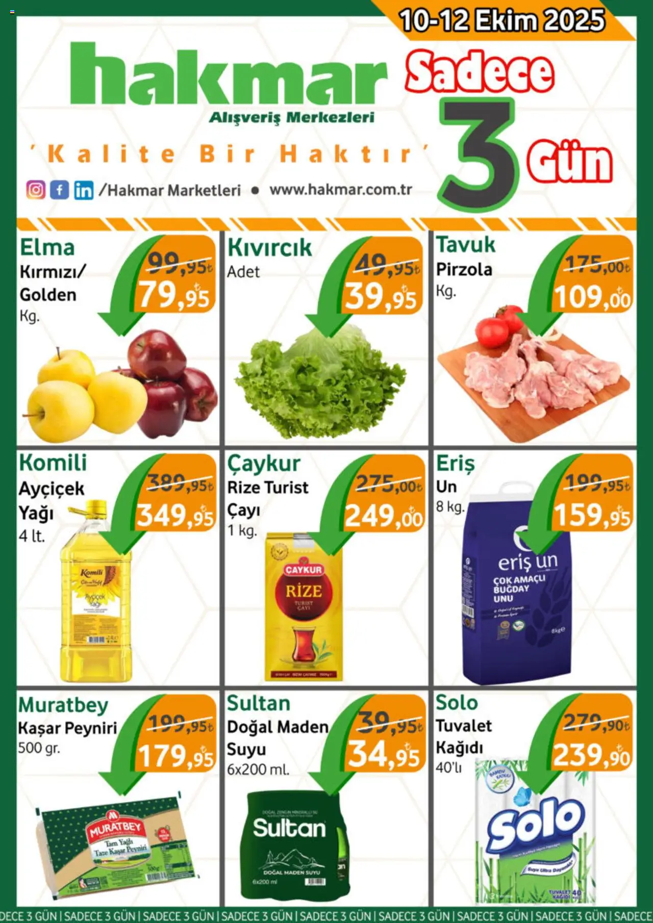 Hakmar Katalog Sadece 3 Gün - 10.10.2025 tarihinden itibaren geçerlidir | Sayfa: 1 | Ürünler: Tuvalet, Elma, Pirzola, Maden suyu