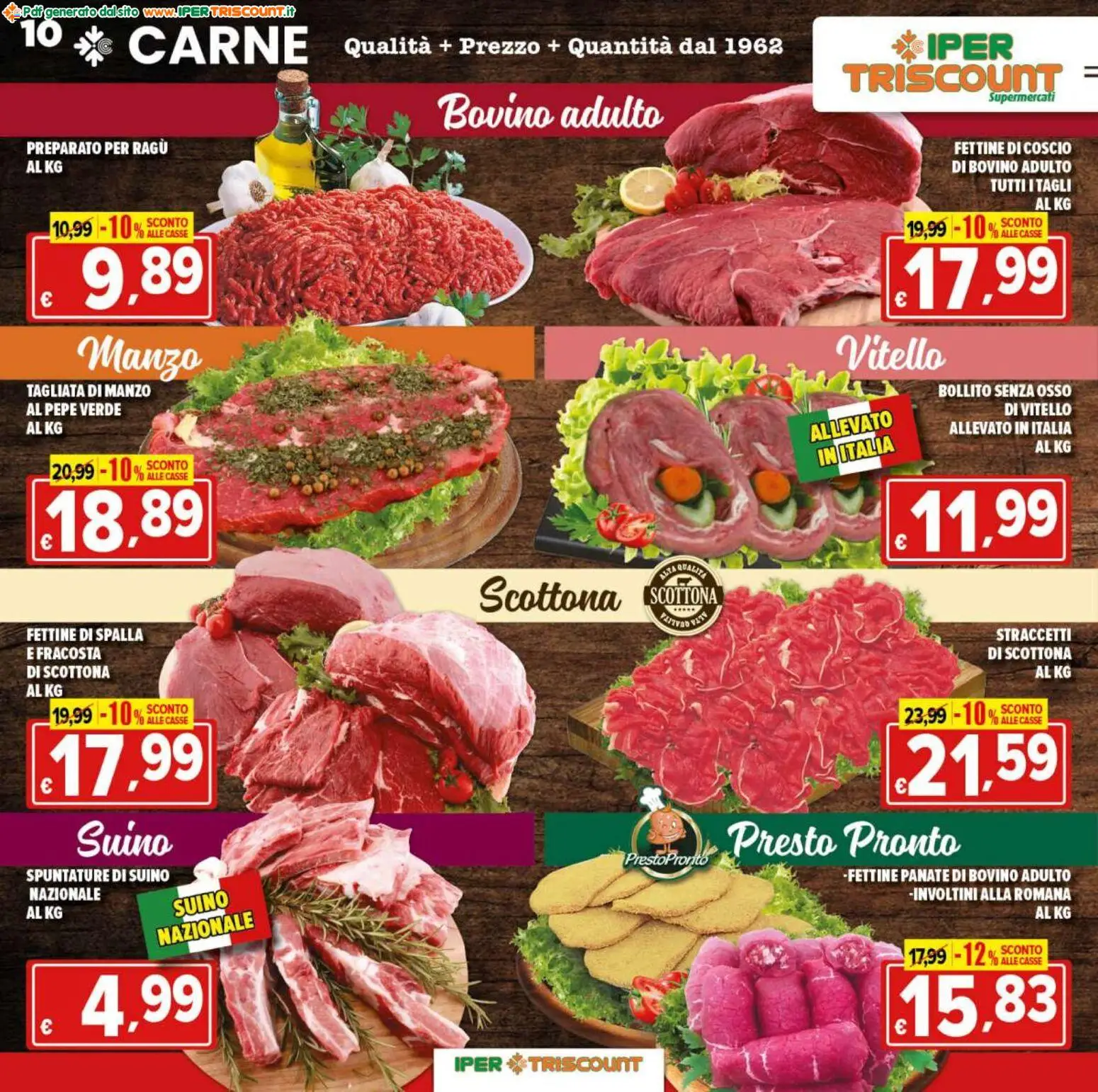 Volantino Ipertriscount del 18.11.2025 | Pagina: 10 | Prodotti: Bovino, Suino, Ragú, Vitello