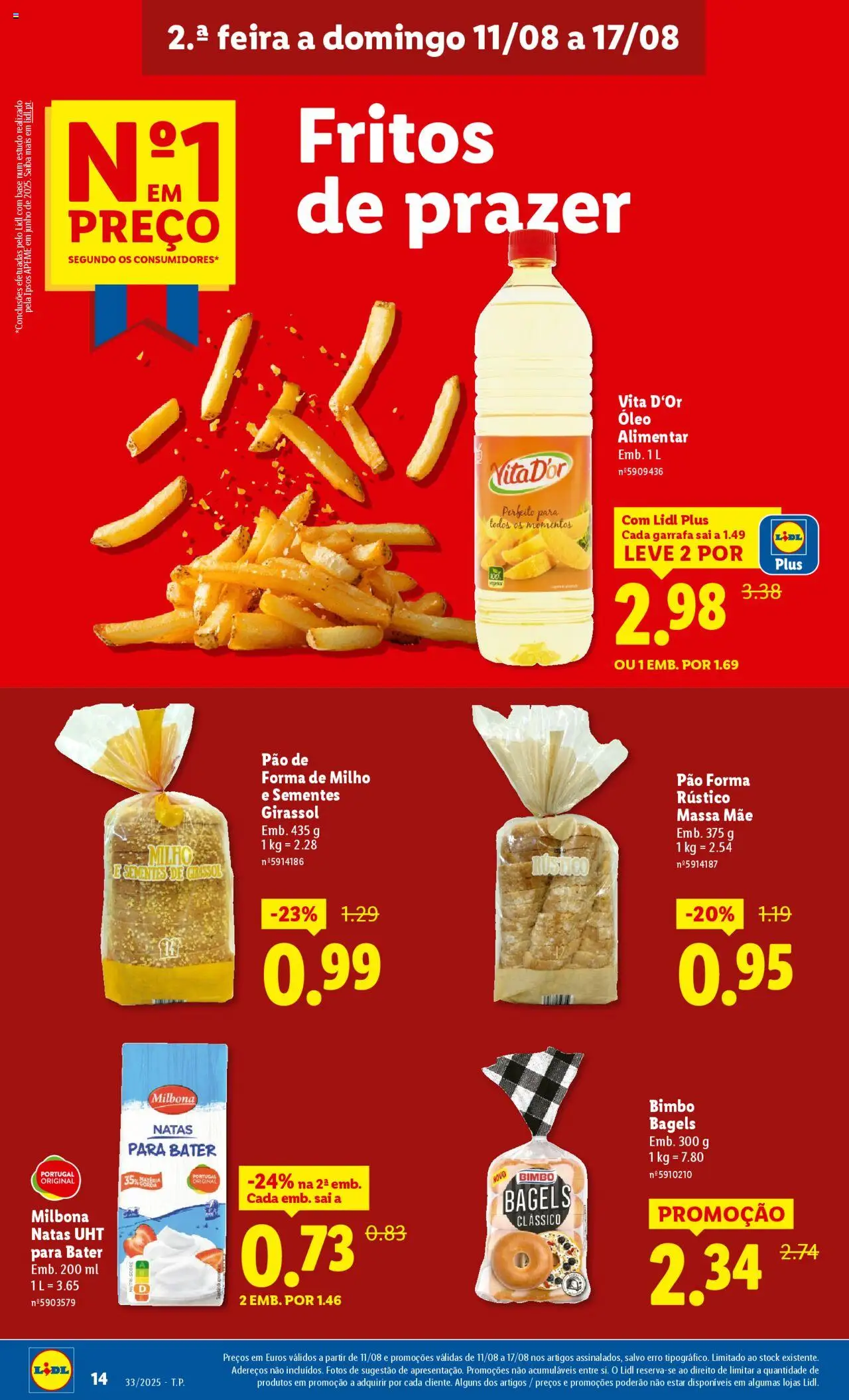 Lidl folheto │ válido de 11.08.2025 | Página: 14 | Produtos: Pão de forma, Base, Óleo, Natas