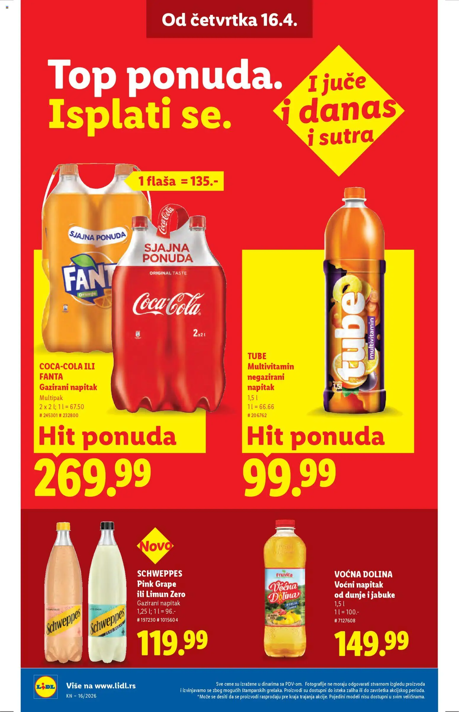 Lidl katalog - važi od 16.04.2026 | Strana: 28 | Proizvode: Schweppes, Fruvita, Dunje, Jabuke