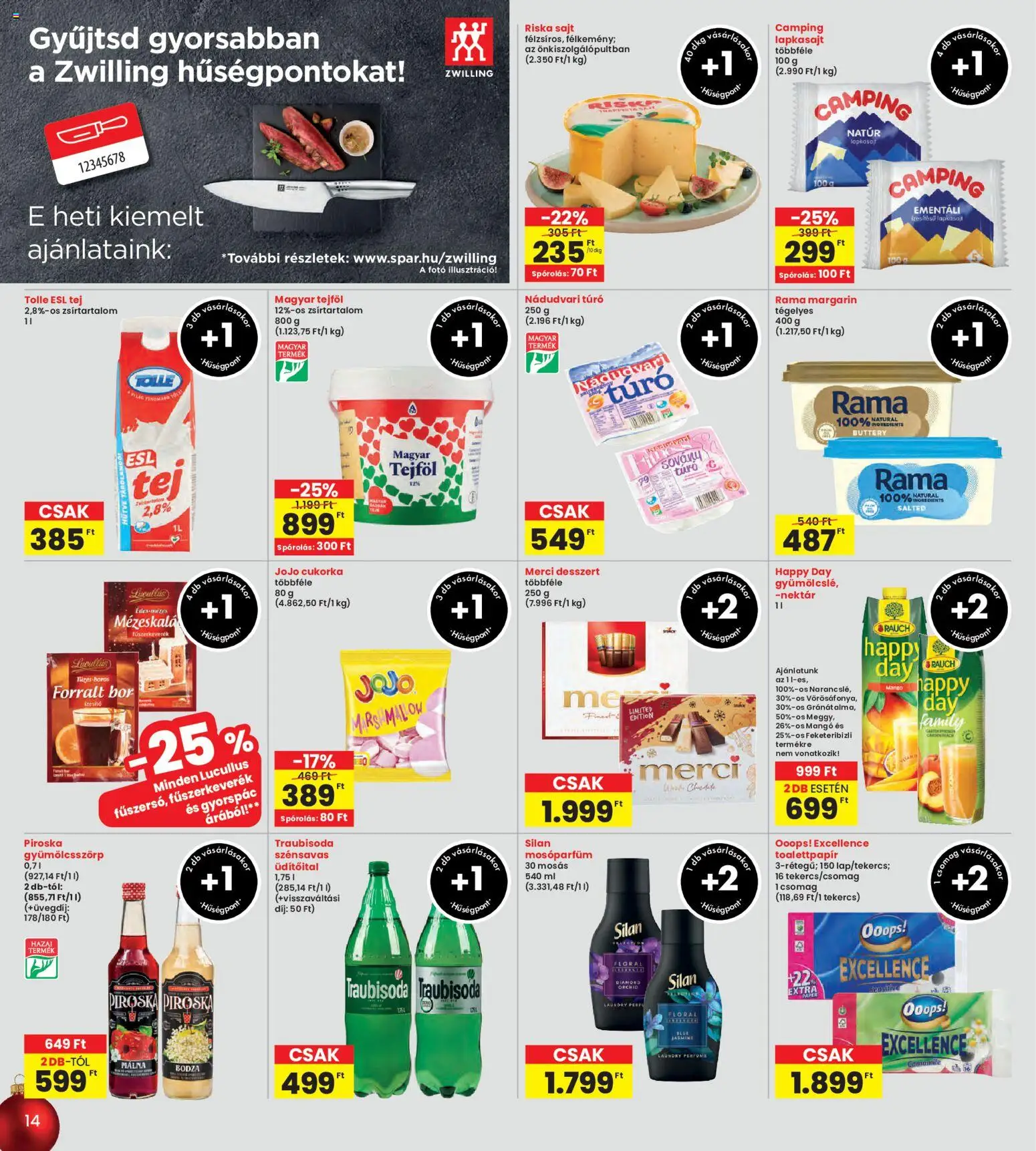 Interspar akciós ujság - amely érvényes a következő dátumtól: 27.11.2025 | Oldal: 14 | Termékek: Málna, Sovány túró, Tejföl, Cukorka