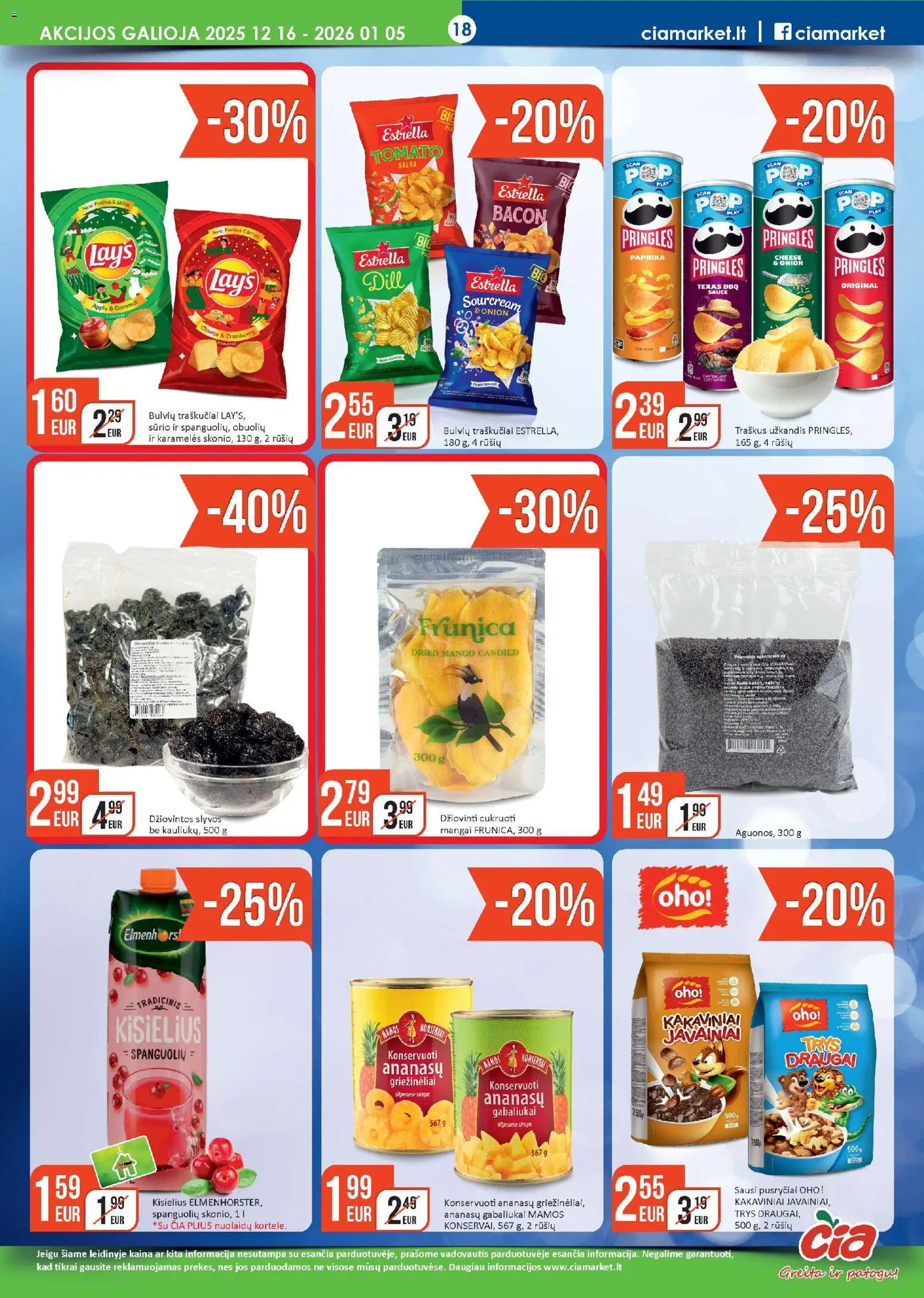 ČIA MARKET akcijos nuo 16.12.2025 | Puslapis: 18 | Prekių: Traškus užkandis, Paprika, Konservai, Traškučiai
