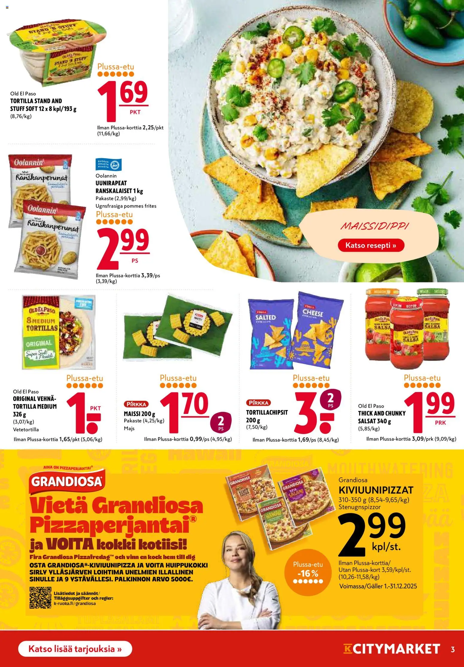 K-Citymarket tarjoukset – voimassa 29.12.2025 alkaen | Sivu: 3 | Tuotteet: Ranskanperunat, Maissi, Salsa, Tortilla