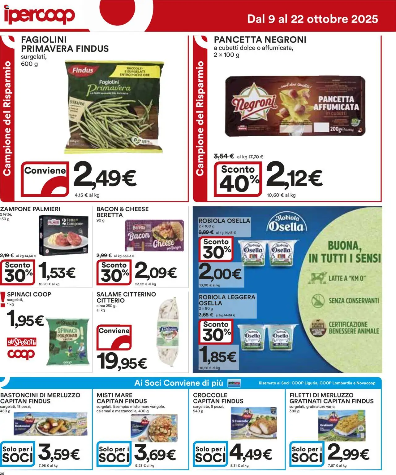 Volantino Ipercoop del 09.10.2025 | Pagina: 26 | Prodotti: Salame, Merluzzo, Pancetta, Fagiolini