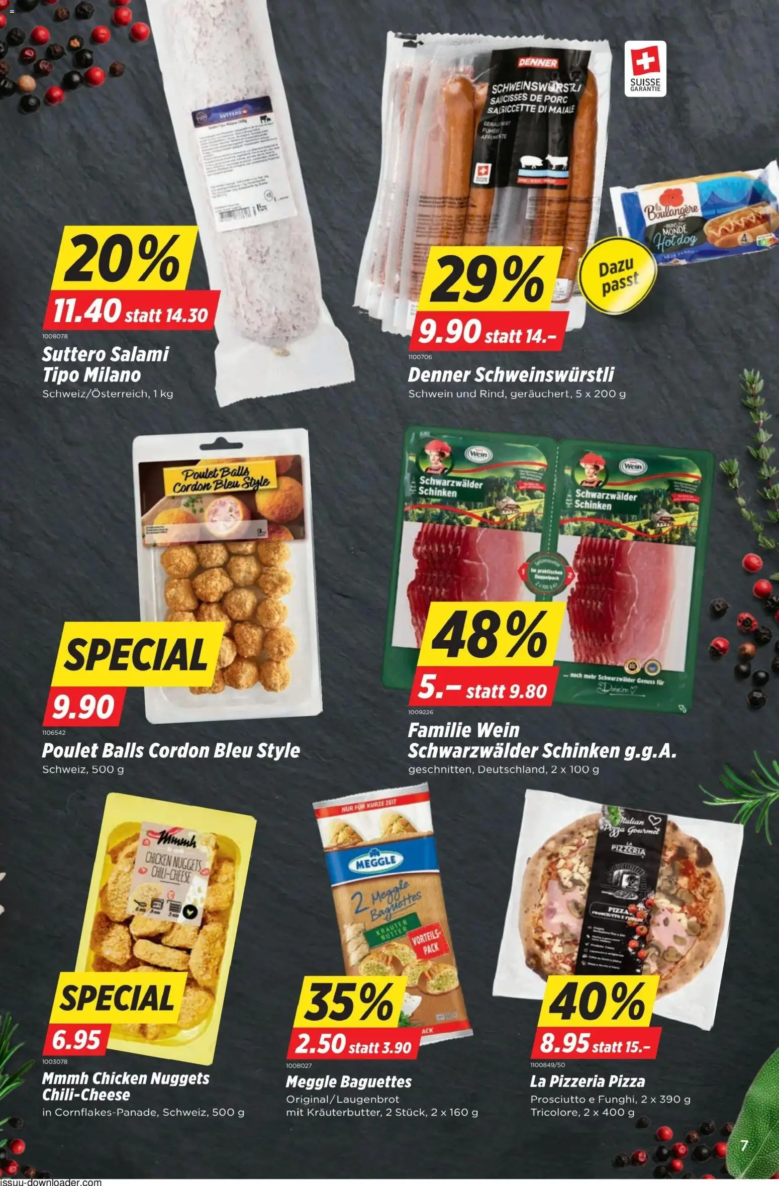 Denner aktionen – gültig ab 09.04.2026 | Seite: 7 | Produkte: Baguette, Schinken, Pizza, Wein