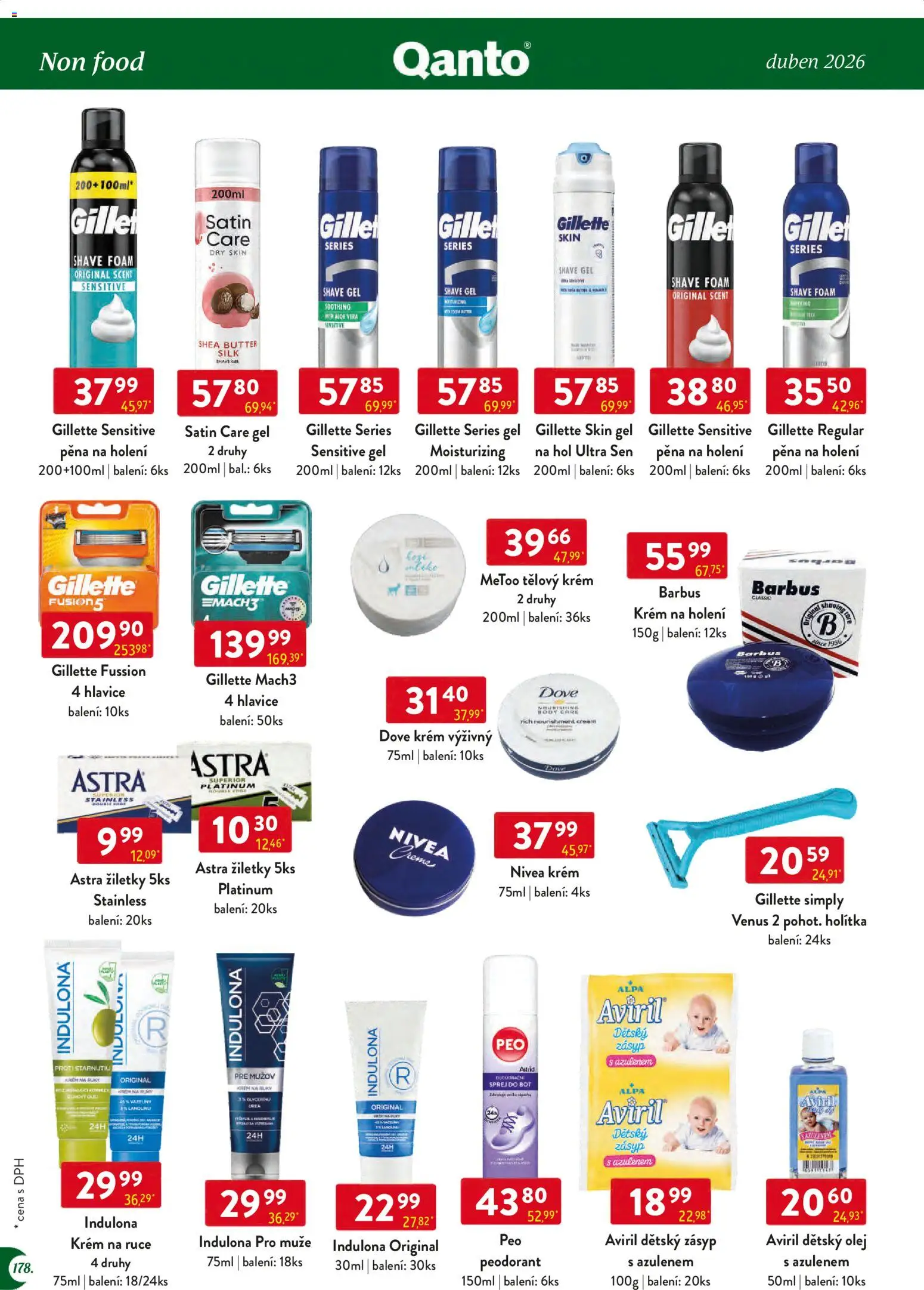 Astur & Qanto leták - Velkoobchod 04/2026 od 01.04.2026 | Strana: 178 | Produkty: Pěna na holení, Krém na ruce, Gillette Mach3, Dove