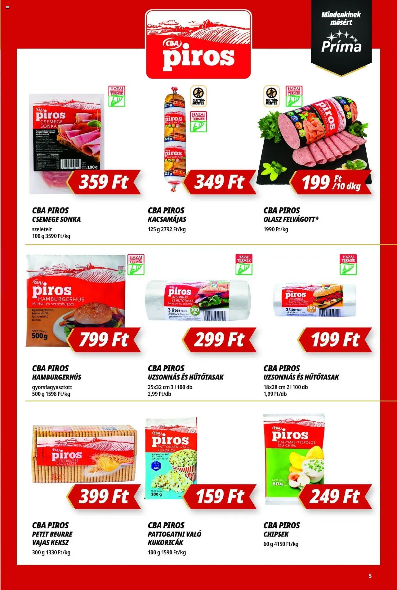 CBA Príma akciós ujság - amely érvényes a következő dátumtól: 12.06.2025 | Oldal: 5 | Termékek: Chips, Chipsek, Sonka, Keksz