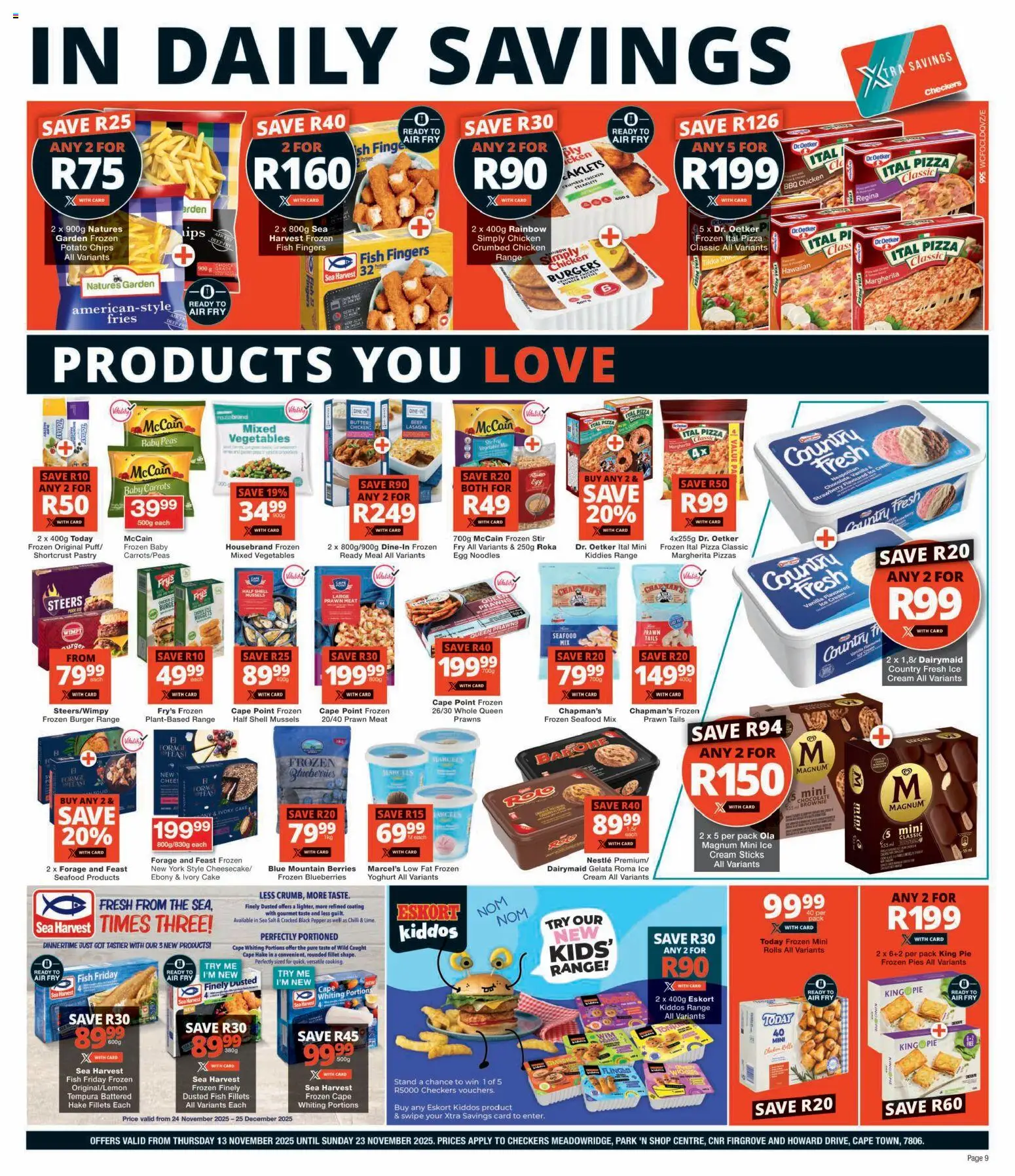 New Checkers catalogue – valid from 13.11.2025 | Page: 9 | Products: Blueberries, Pizza, Carrots, Cream