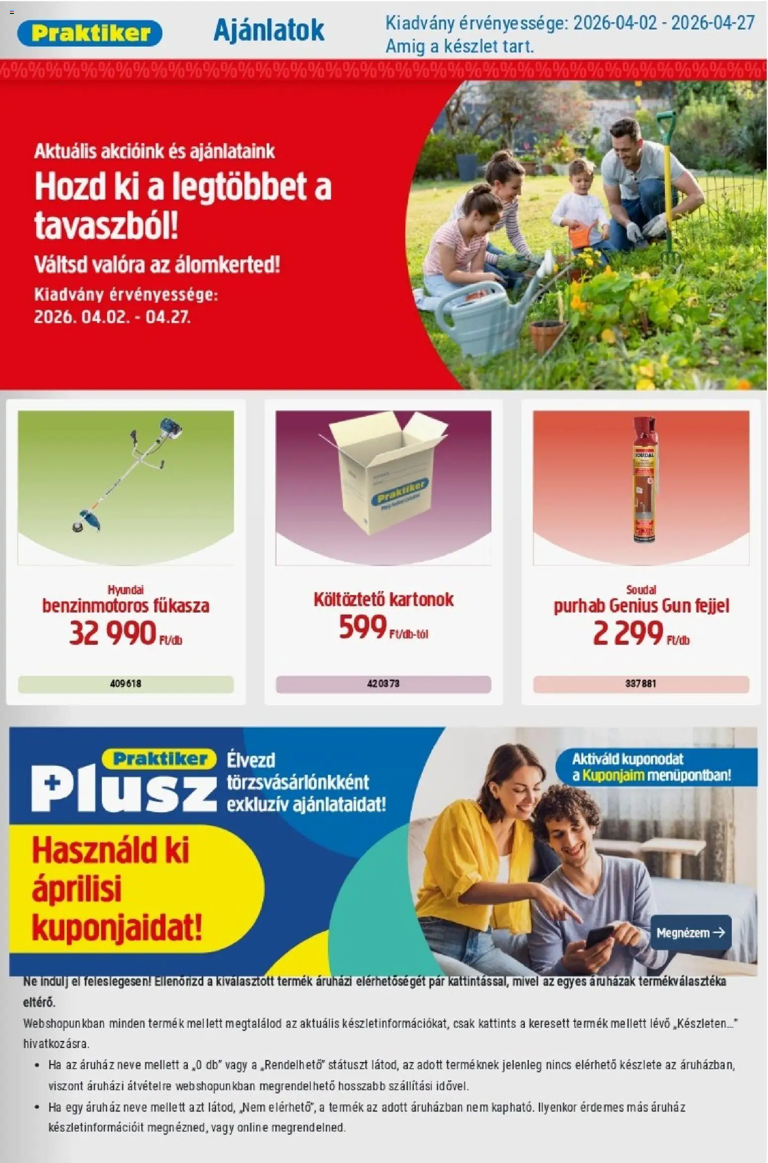 Praktiker akciós ujság - amely érvényes a következő dátumtól: 02.04.2026 | Oldal: 1 | Termékek: Fűkasza