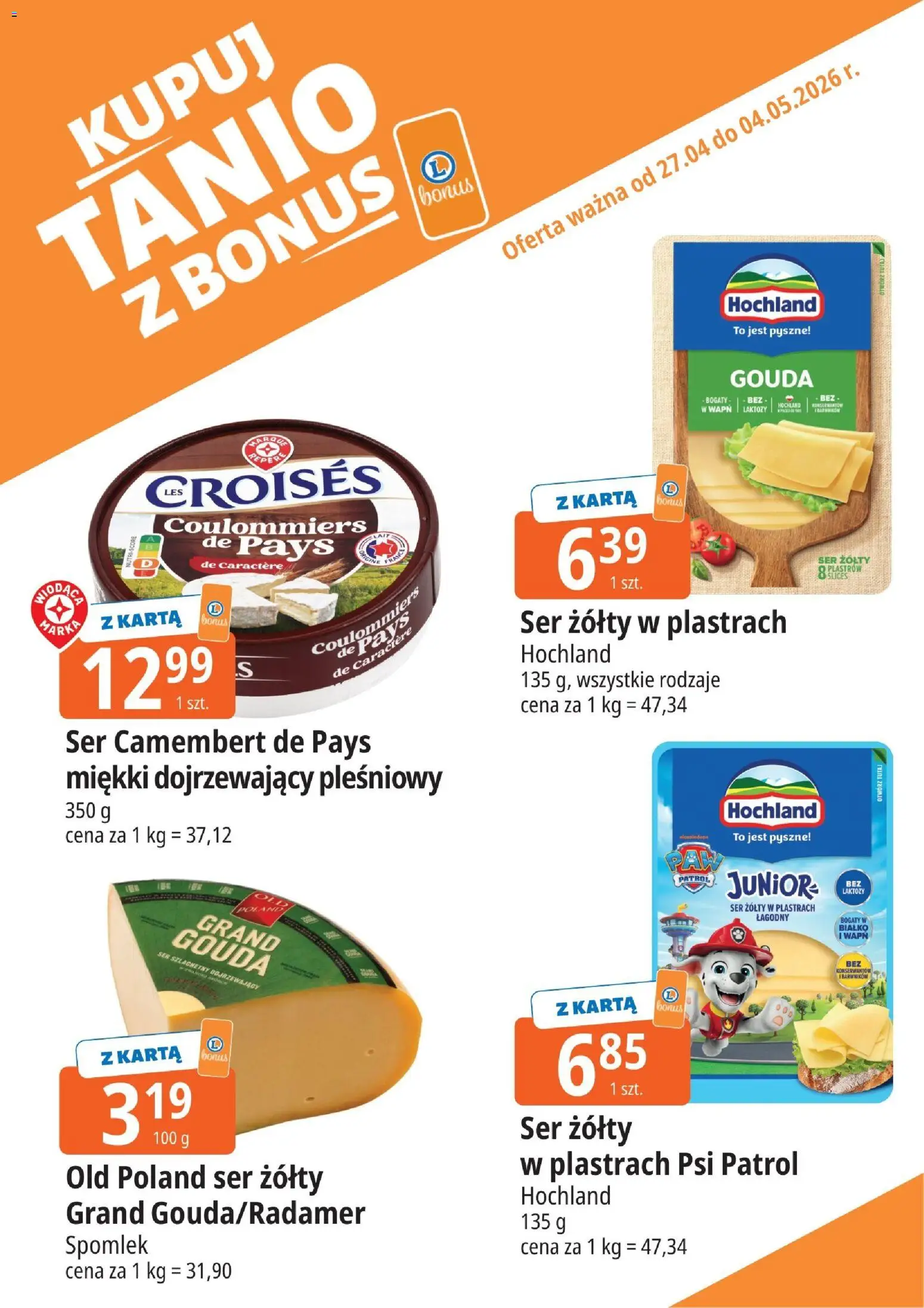 E.Leclerc gazetka - Kłodzko kupony dodatkowe od 27.04.2026 | Strona: 5 | Produkty: Ser żółty, Karta, Ser camembert, Ser