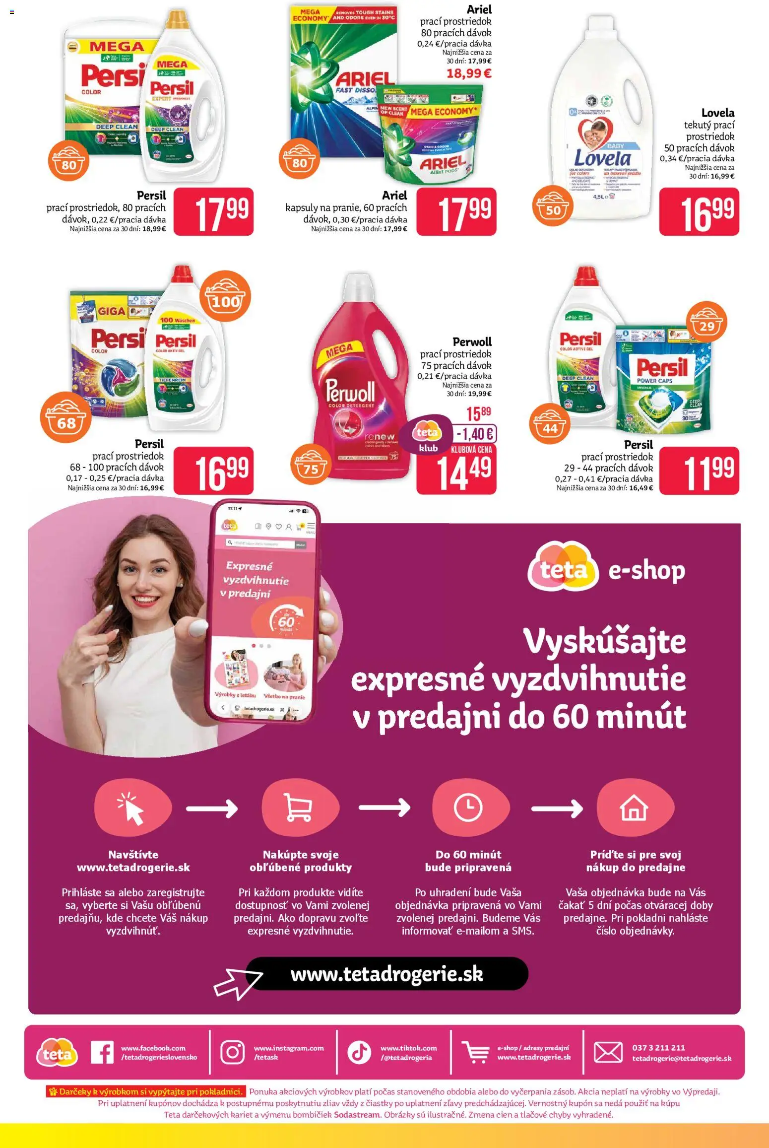 Nové Teta drogerie akcie – leták je platný od 19.01.2026 | Strana: 16 | Produkty: Lovela, Persil, Perwoll, Ariel