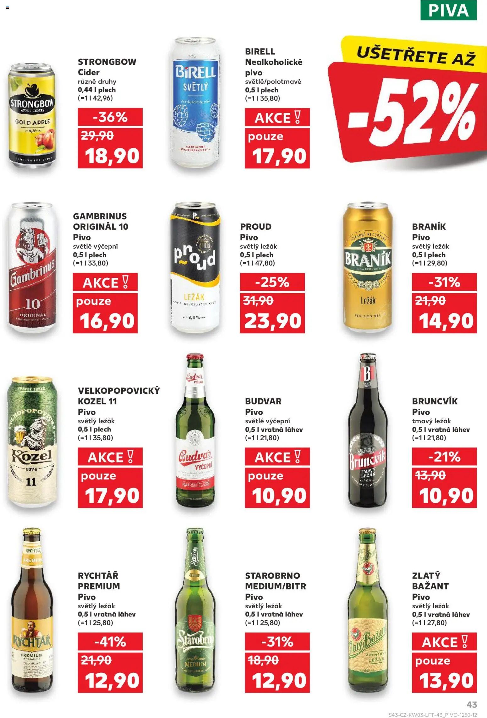Kaufland leták od 14.01.2026 | Strana: 43 | Produkty: Zlatý Bažant, Strongbow, Nealkoholické pivo, Kozel 11