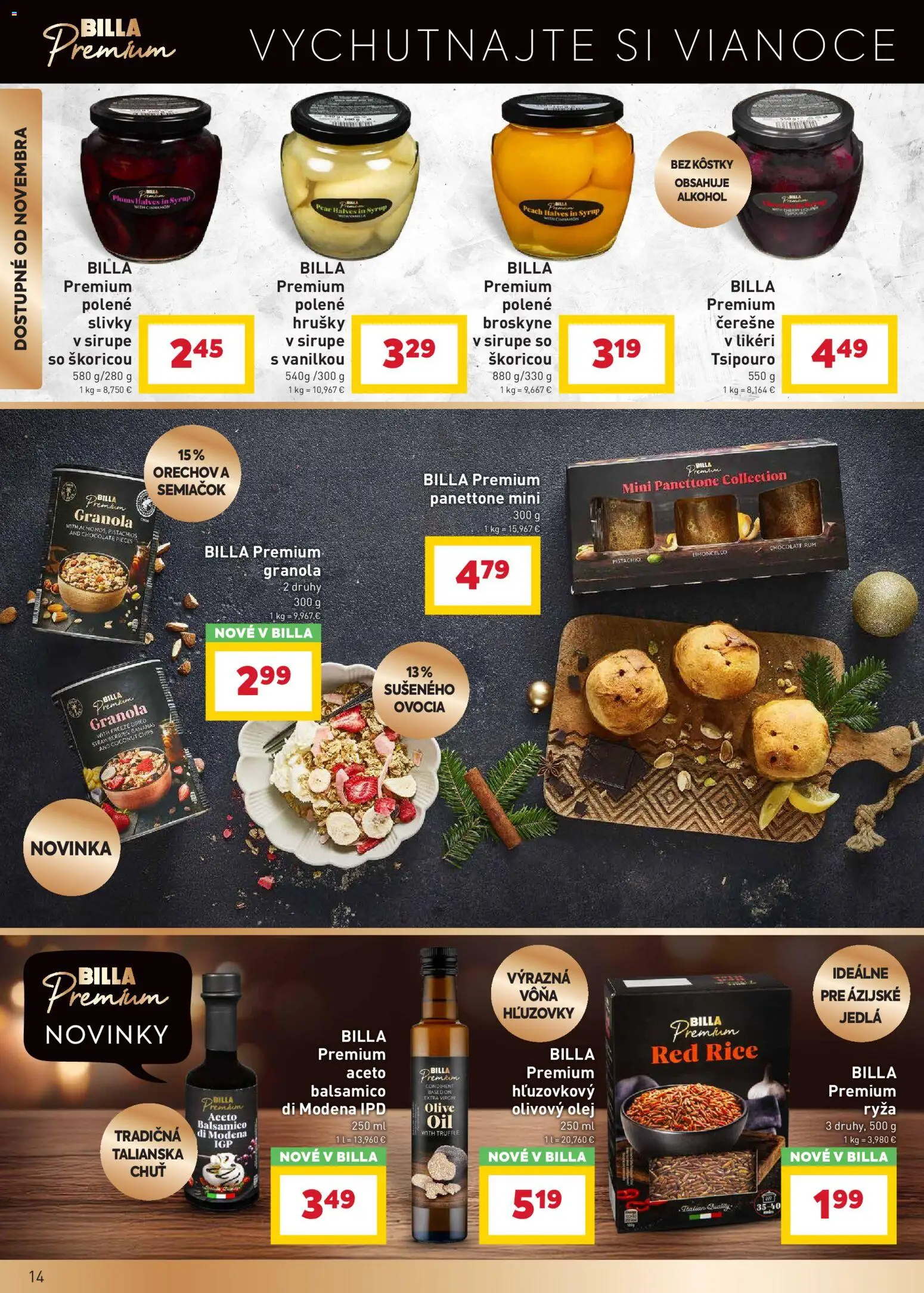 Nové Billa akcie – leták je platný od 17.12.2025 | Strana: 14 | Produkty: Olej, Olivový olej, Hrušky, Rum