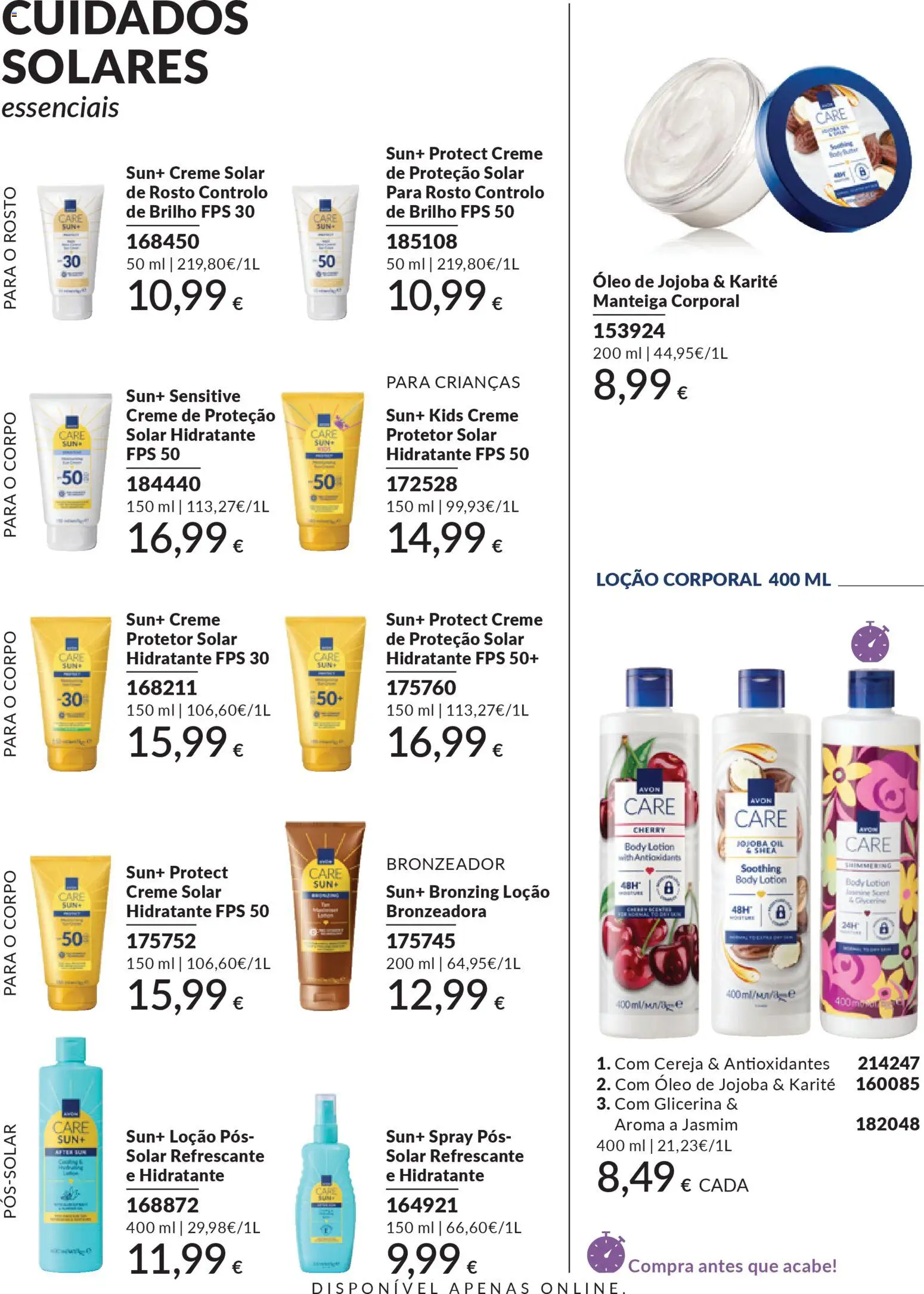 Catálogo Avon Campanha 3 │ válido de 01.03.2026 | Página: 164 | Produtos: Protetor solar, Cereja, Manteiga, Creme