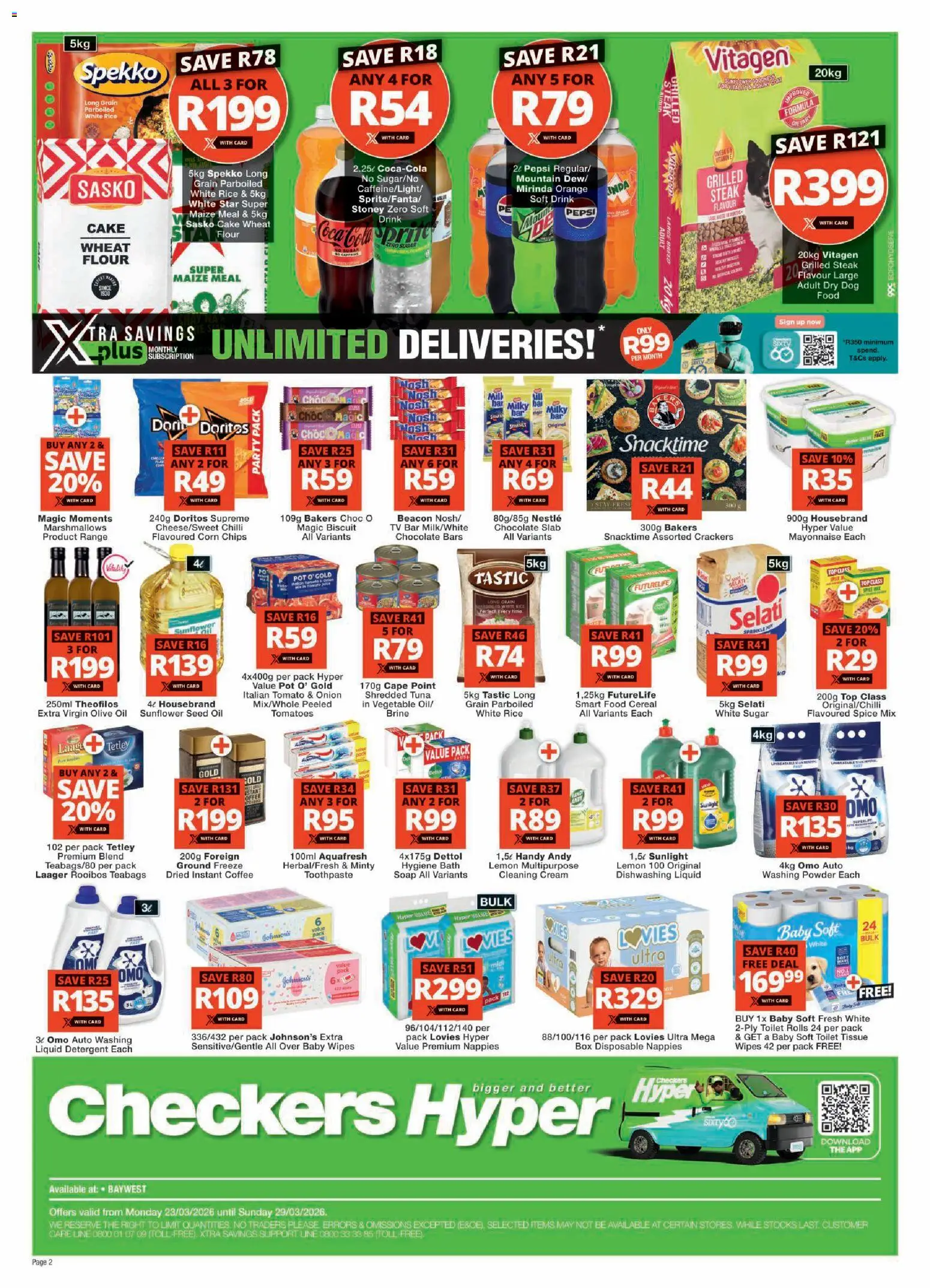 New Checkers catalogue – valid from 23.03.2026 | Page: 2 | Products: TV, Toilet, Bath, Detergent