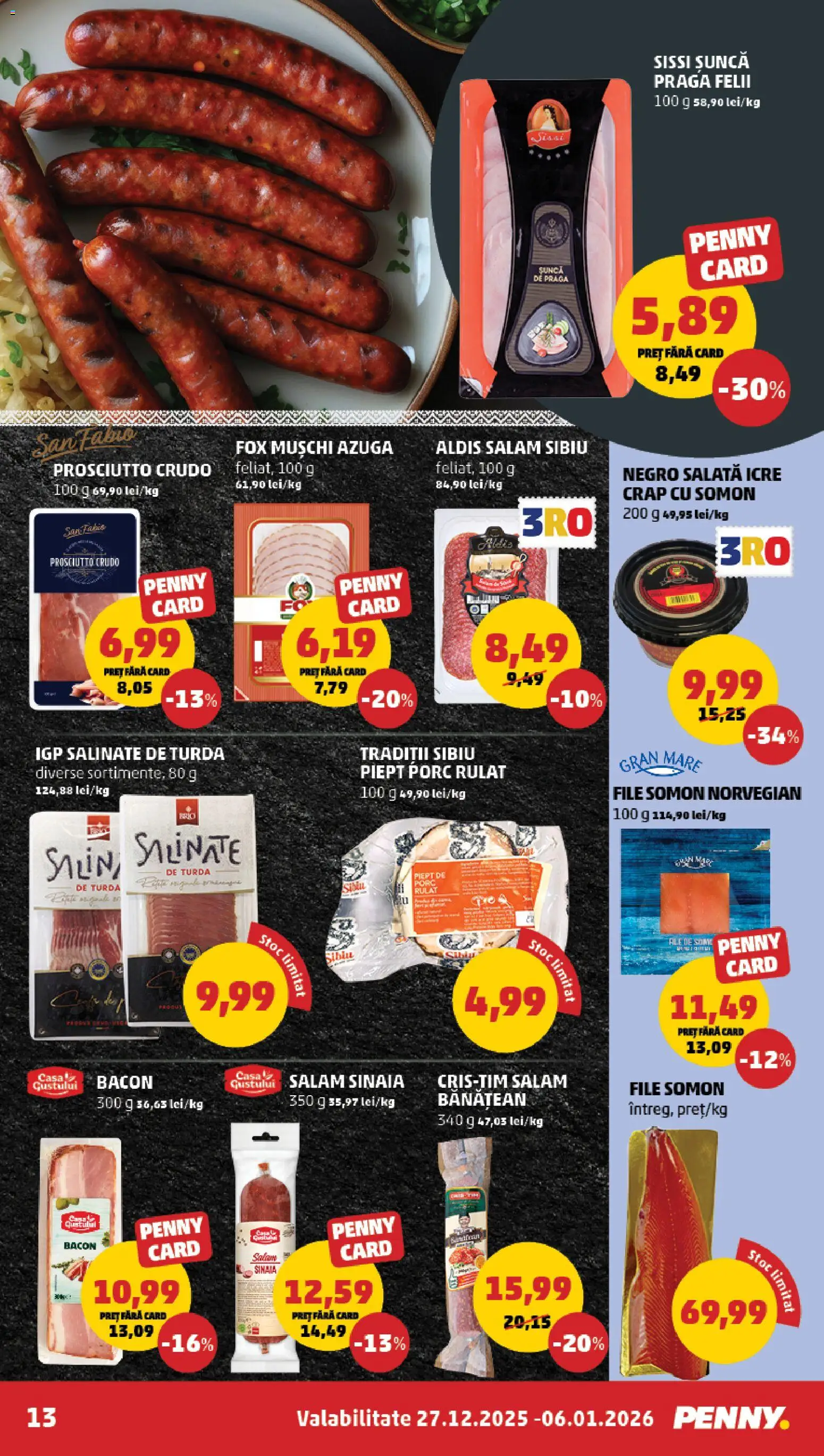 Noul catalog PENNY – valabil de la 27.12.2025 | Pagină: 13 | Produse: Bacon, Salam, Șuncă, Salată