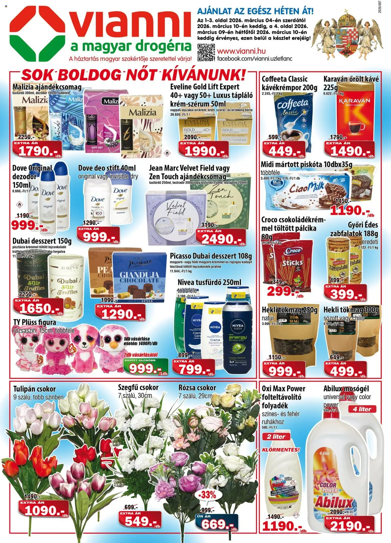 Vianni akciós ujság - amely érvényes a következő dátumtól: 04.03.2026 | Oldal: 1 | Termékek: Folteltávolító, Stift, Tejcsokoládé, Őrölt kávé
