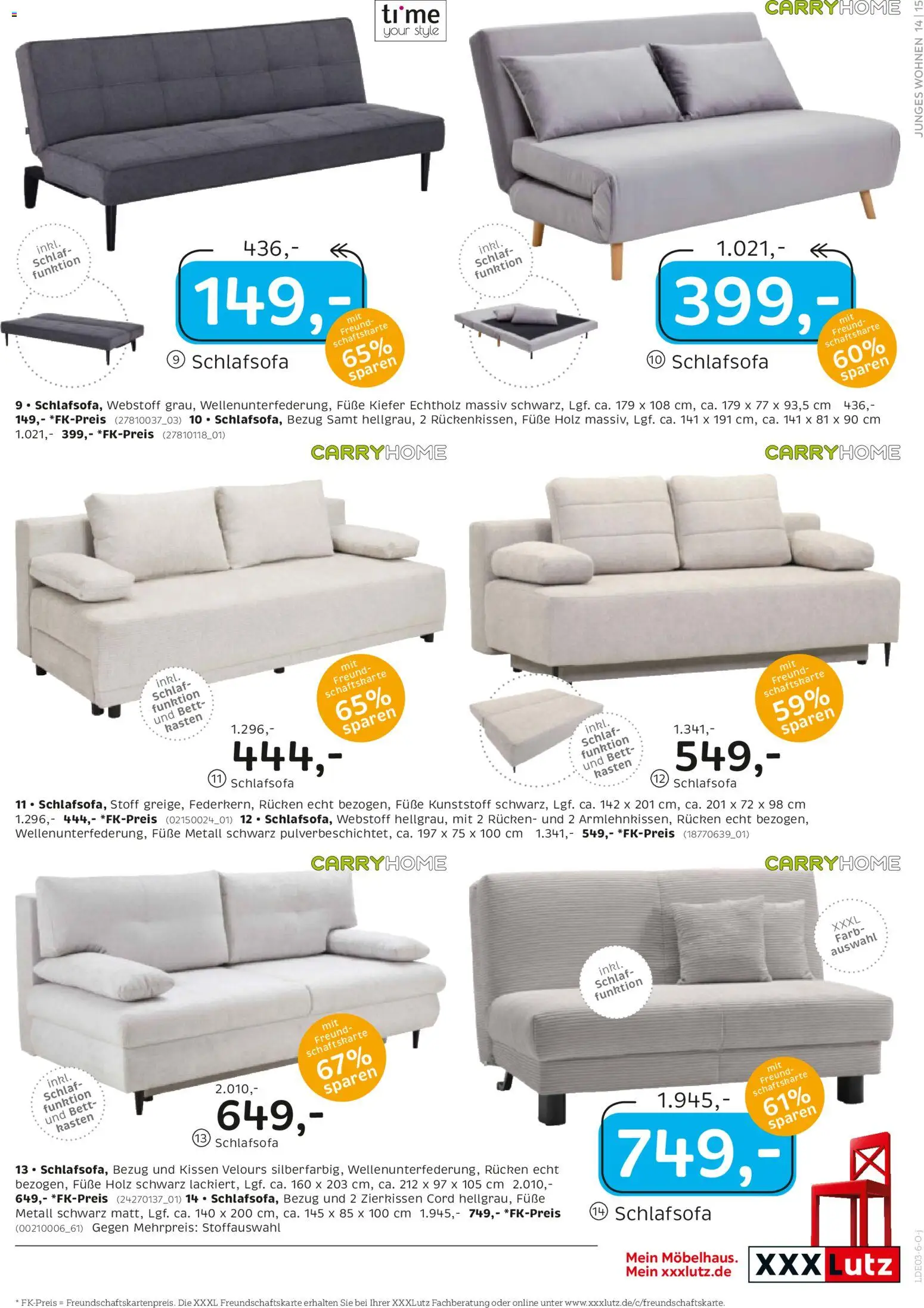 XXXL Lutz Junges Wohnen – gültig ab 22.02.2026 | Seite: 15 | Produkte: Schlafsofa, Bett, Kissen