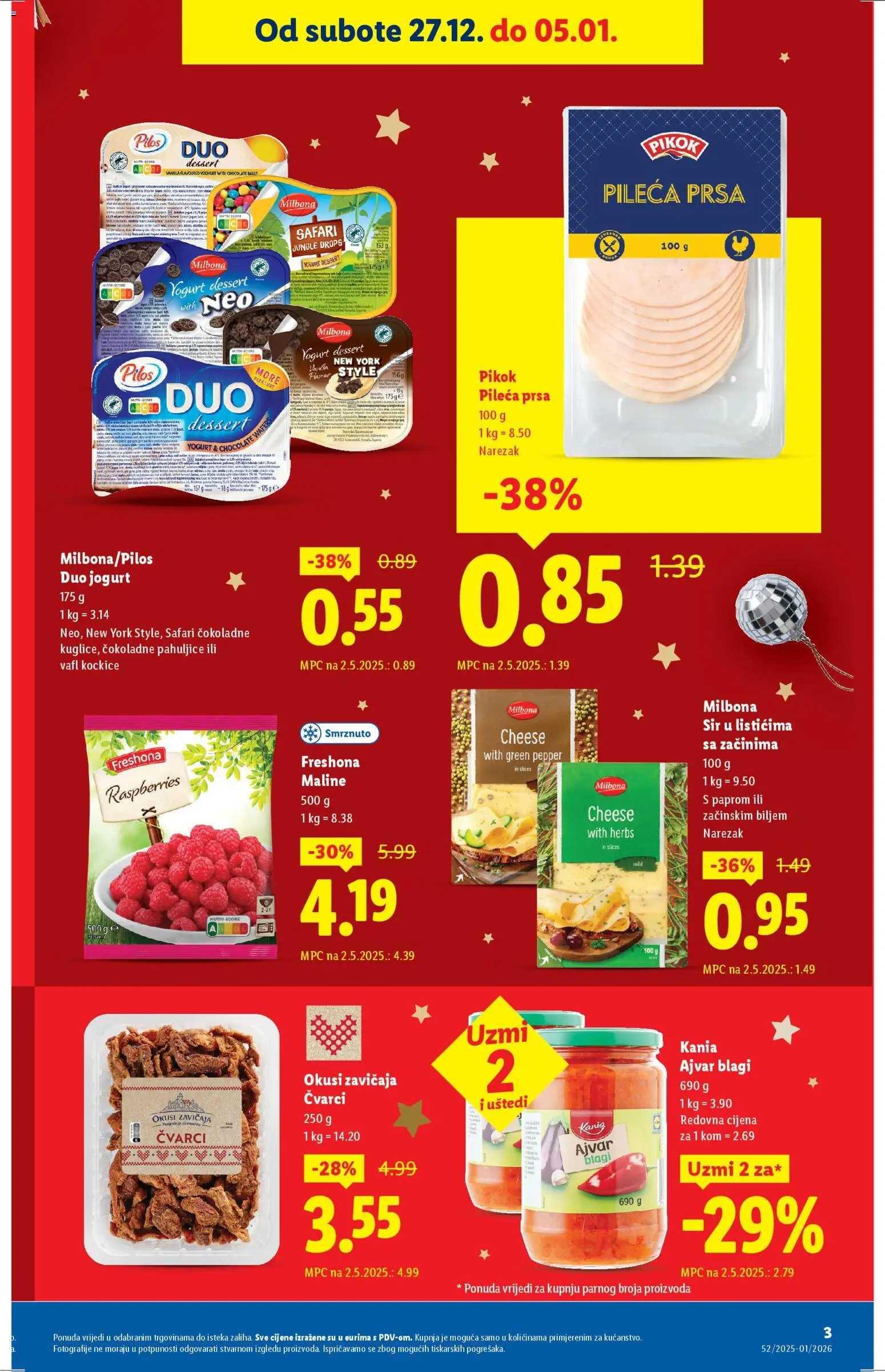 Lidl katalog | vrijedi od 27.12.2025 | Stranica: 3 | Proizvodi: Čvarci, Ajvar, Narezak, Maline