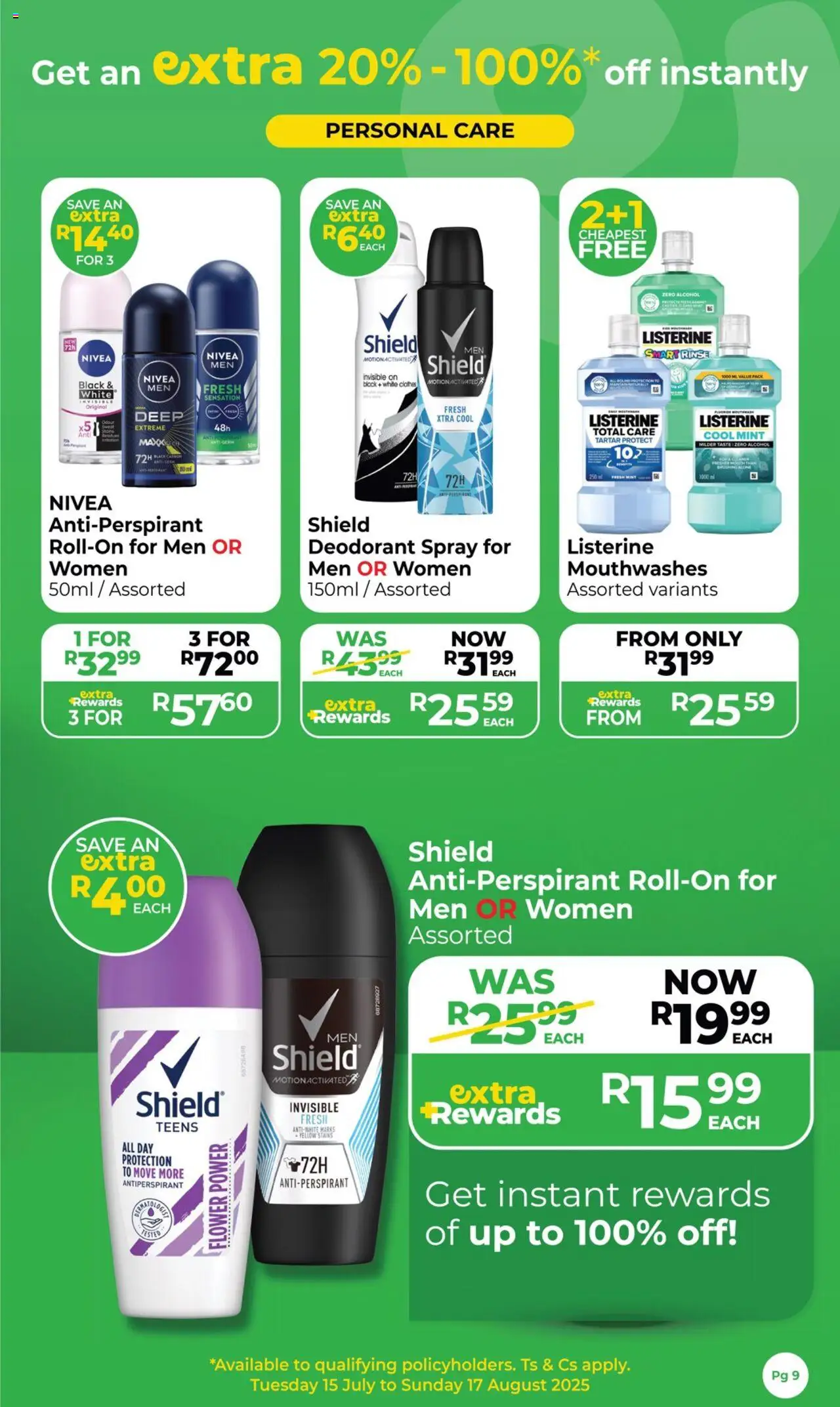 New Dis-Chem catalogue – valid from 15.07.2025 | Page: 9 | Products: Deodorant, Antiperspirant