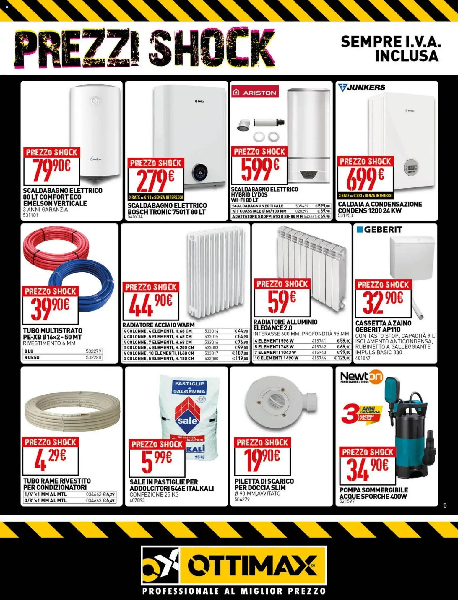 Volantino Ottimax del 09.04.2026 | Pagina: 5 | Prodotti: Scaldabagno, Caldaia, Adattatore, Doccia